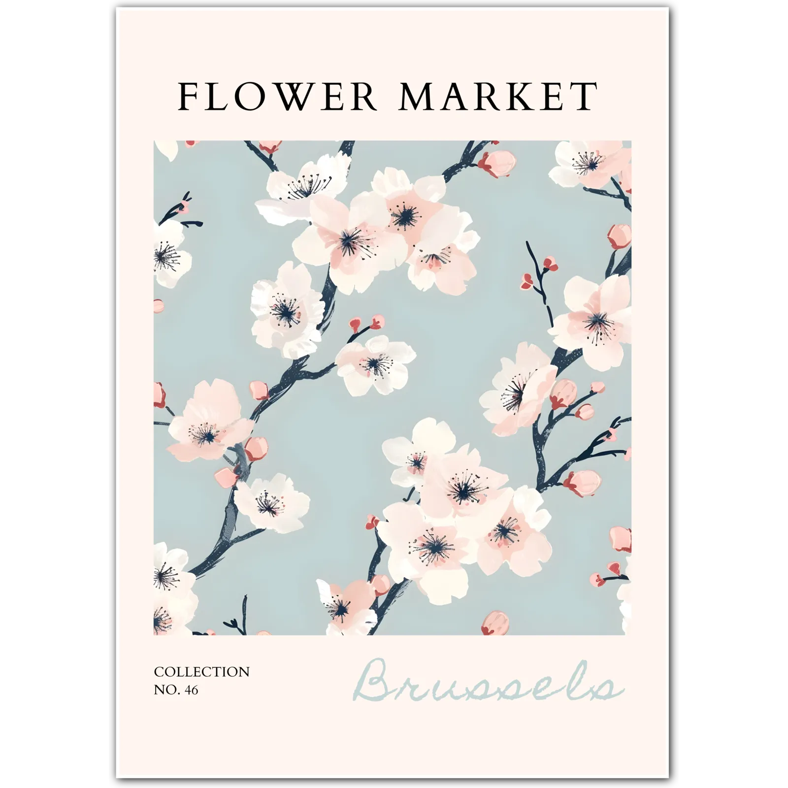 Brussels Flower Market Art Print – Cherry Blossom on Spring Sky