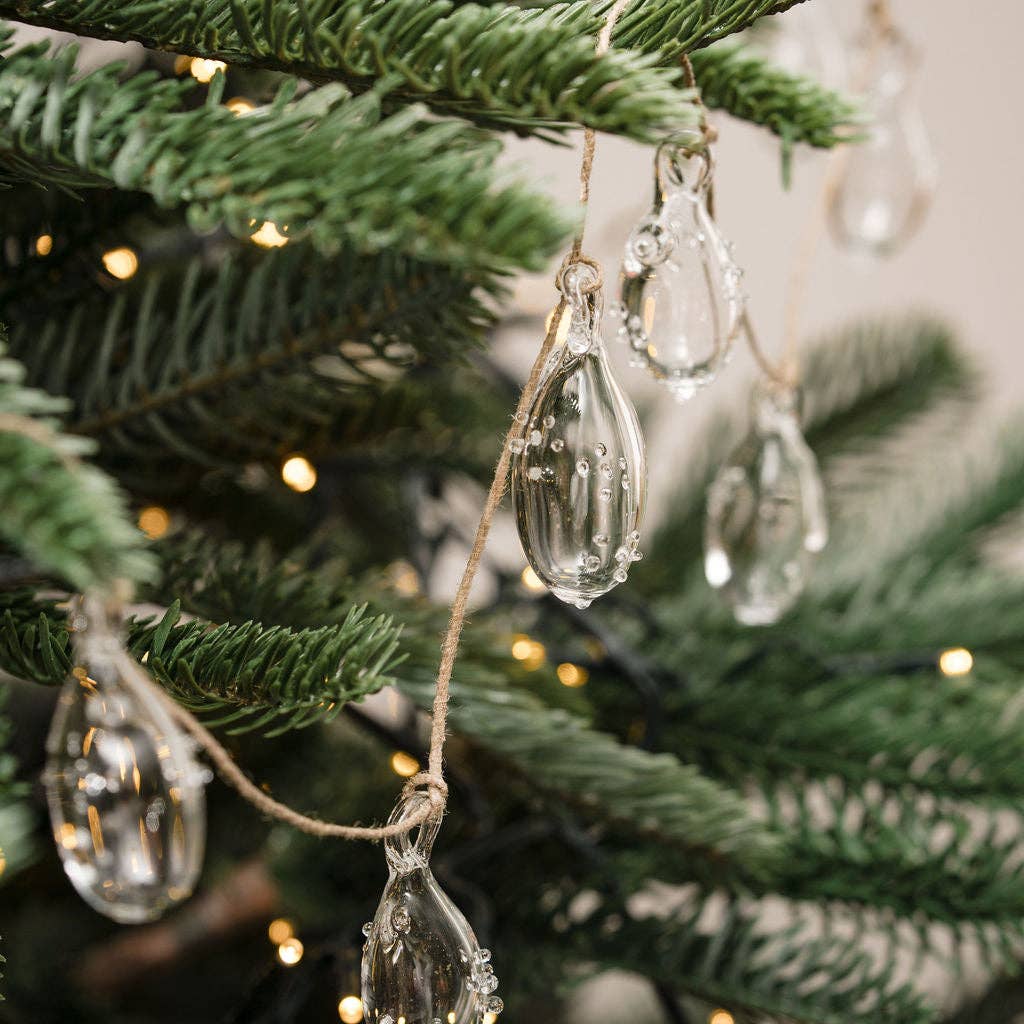 Clear Stippled Dewdrop Glass Christmas Garland Decoration