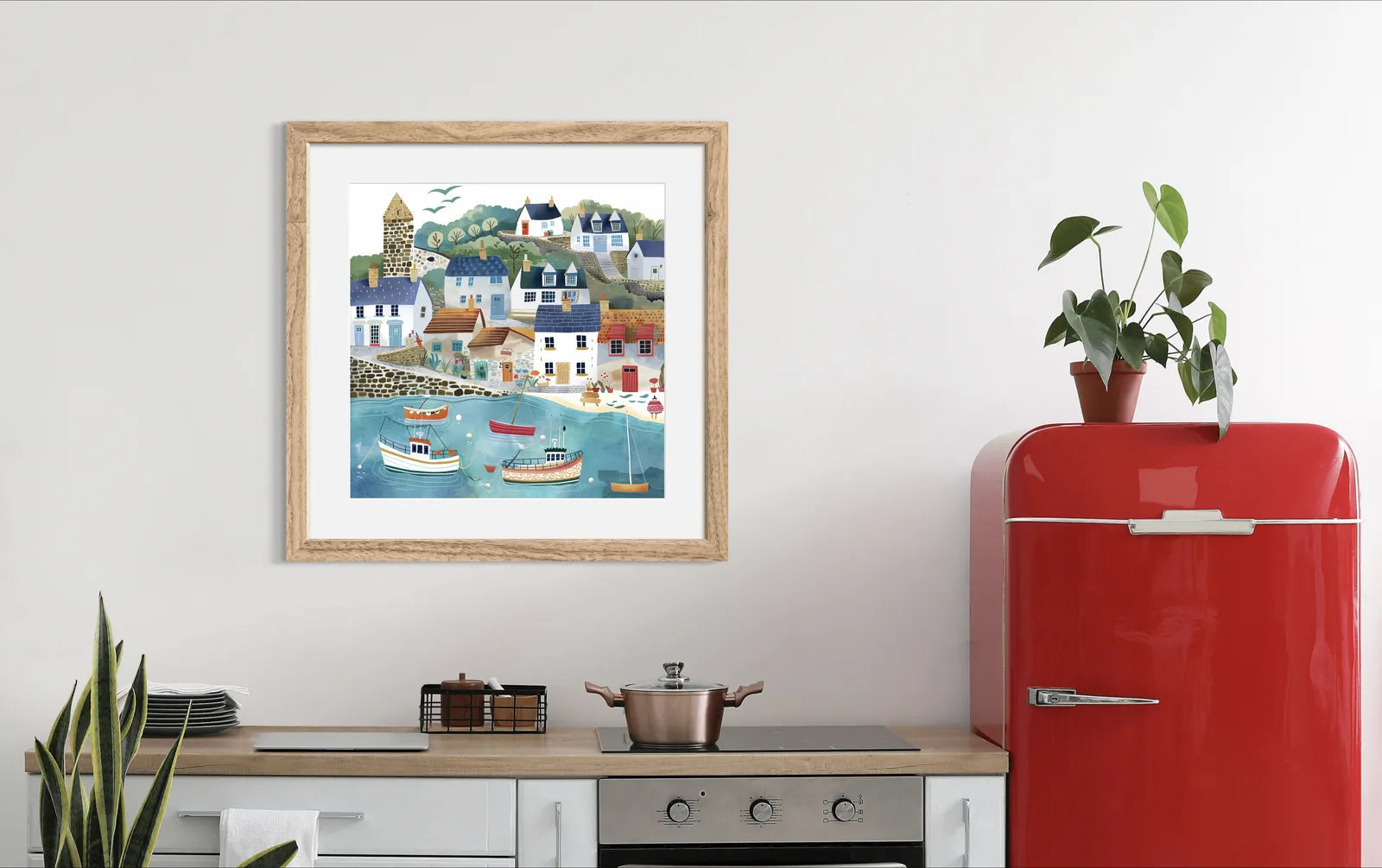 Coastal Village at Dawn Art Print