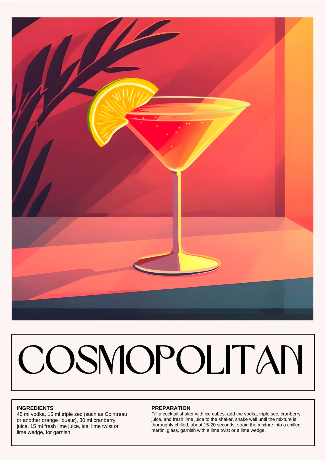 Cosmopolitan Cocktail Art Print – Sultry Retro Sunlit Decor 3