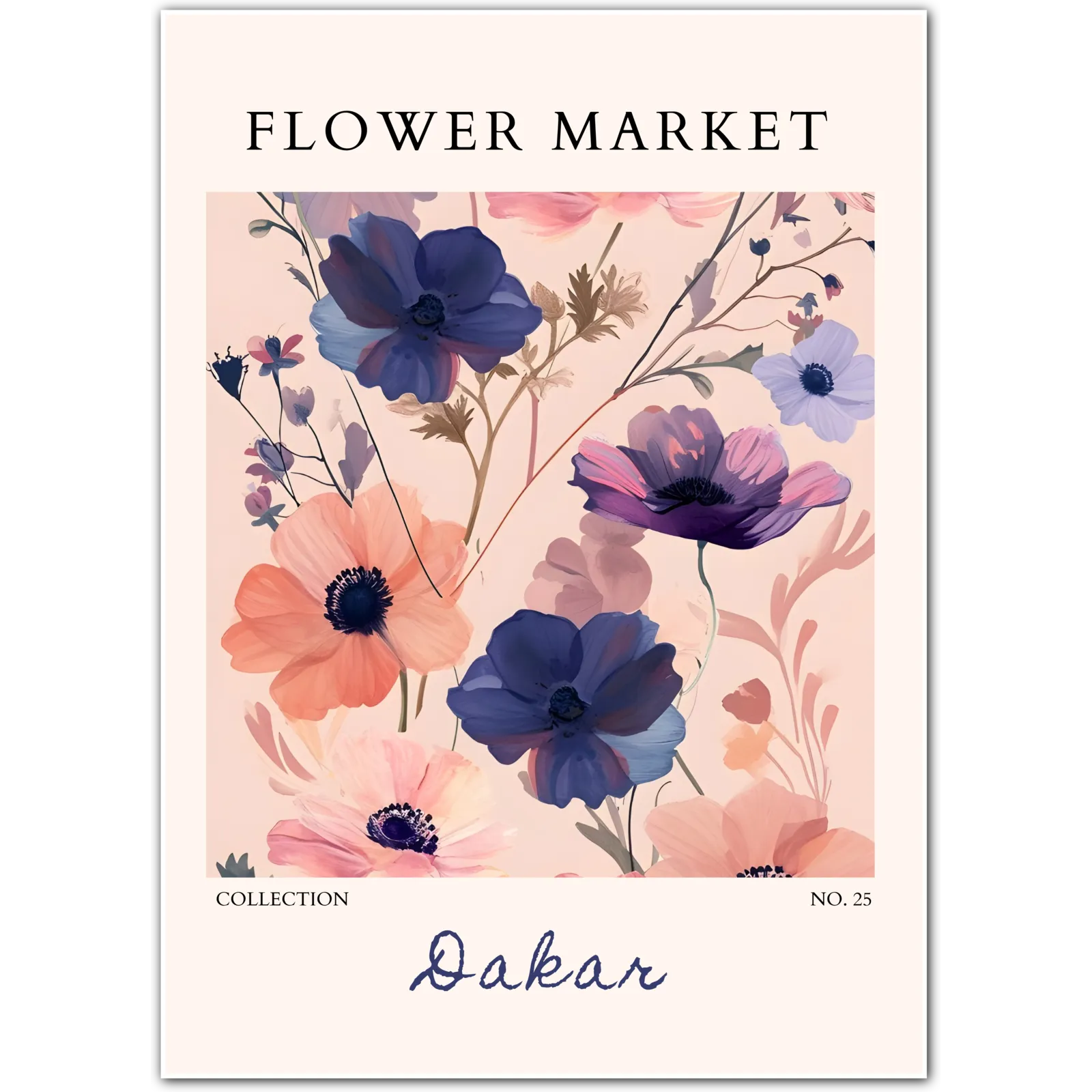 Dakar Anemone Bloom Art Print – Moody Purples and Sunset Peach Florals