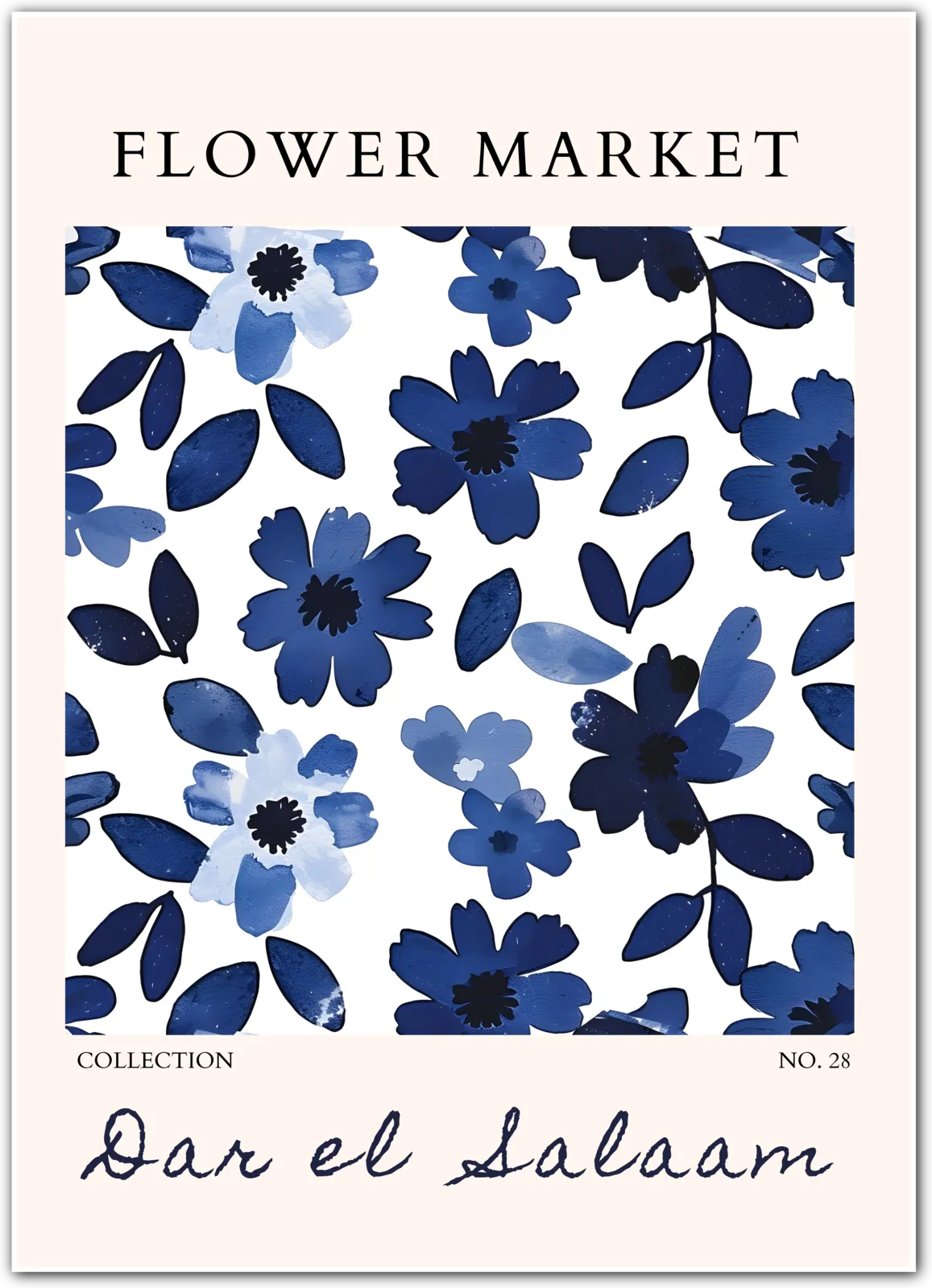 Dar es Salaam Blue Blooms – Bold Navy and Indigo Floral Art Print