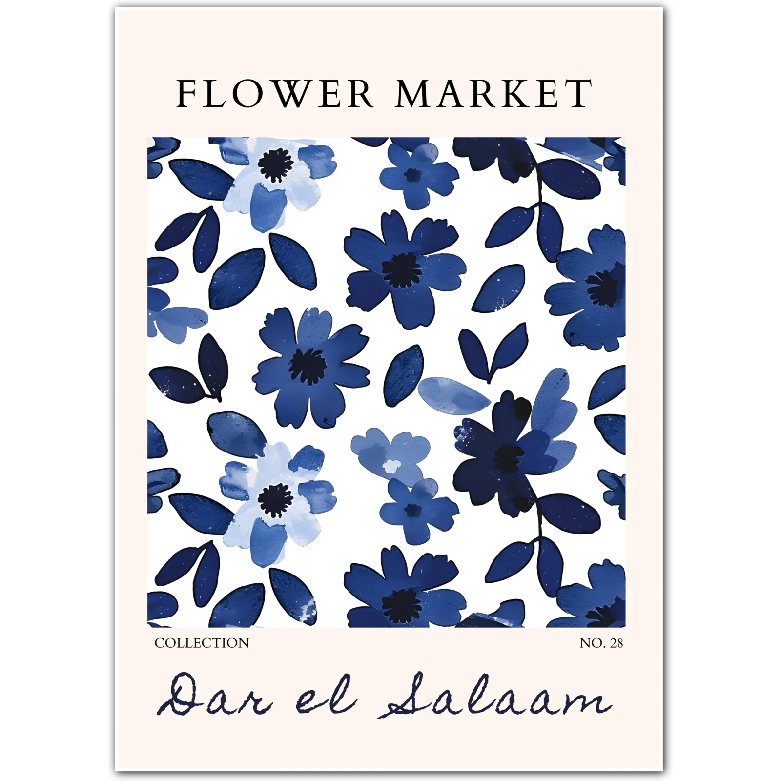 Dar es Salaam Blue Blooms – Bold Navy and Indigo Floral Art Print