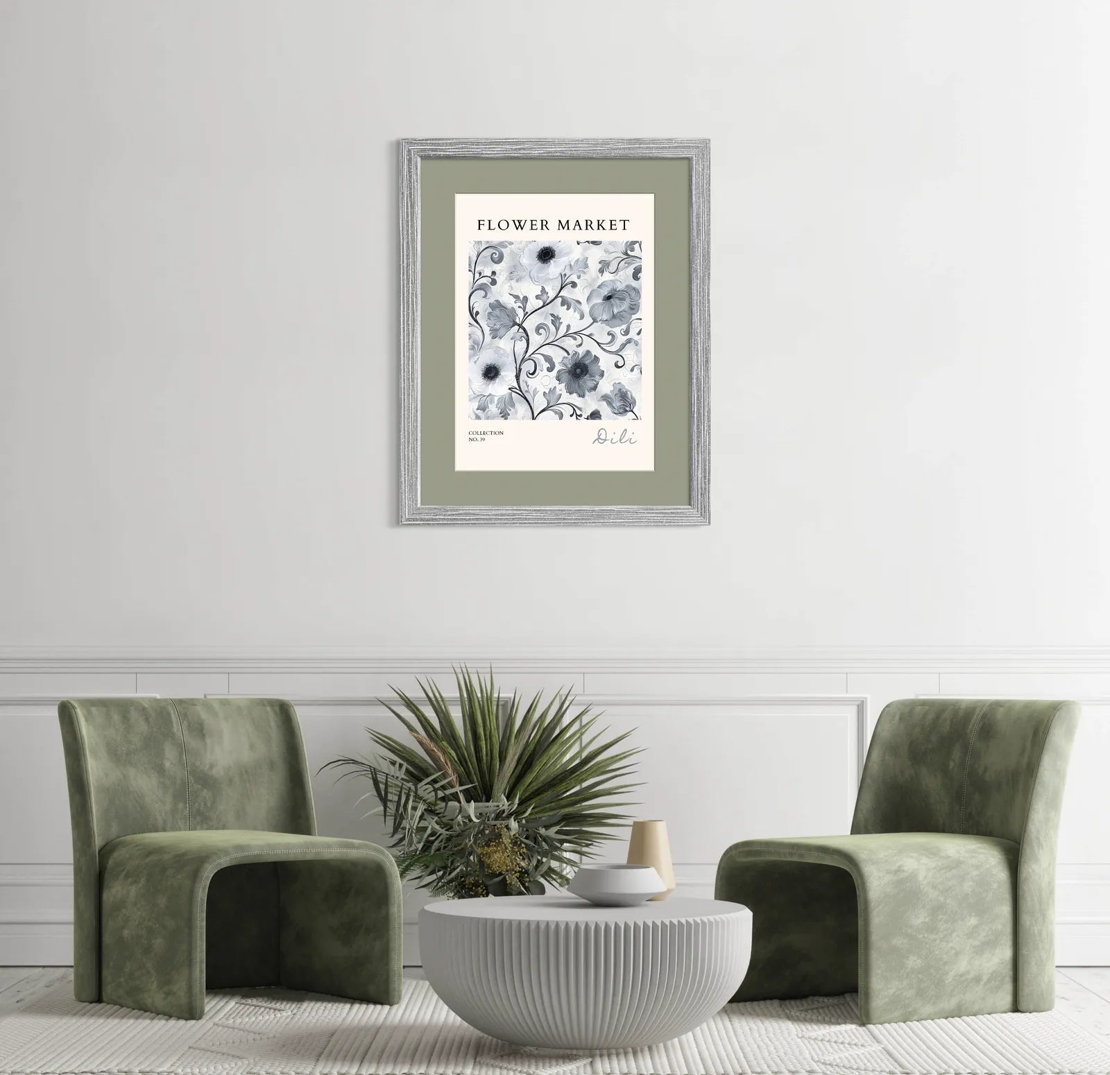 Dili Monochrome Anemones – Greyscale Baroque Floral Art Print