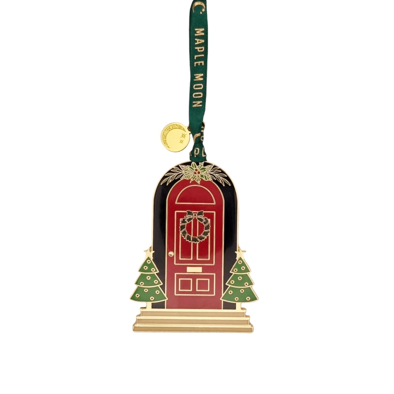 Gold Enamel Christmas Door with Wreath Decoration