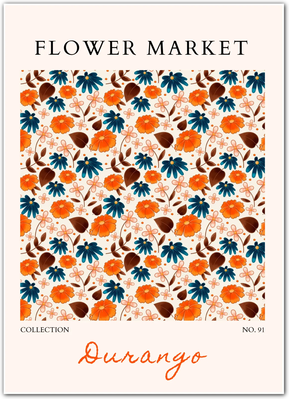 Durango Folk Florals – Rich Orange and Teal Patterned Bloom Print