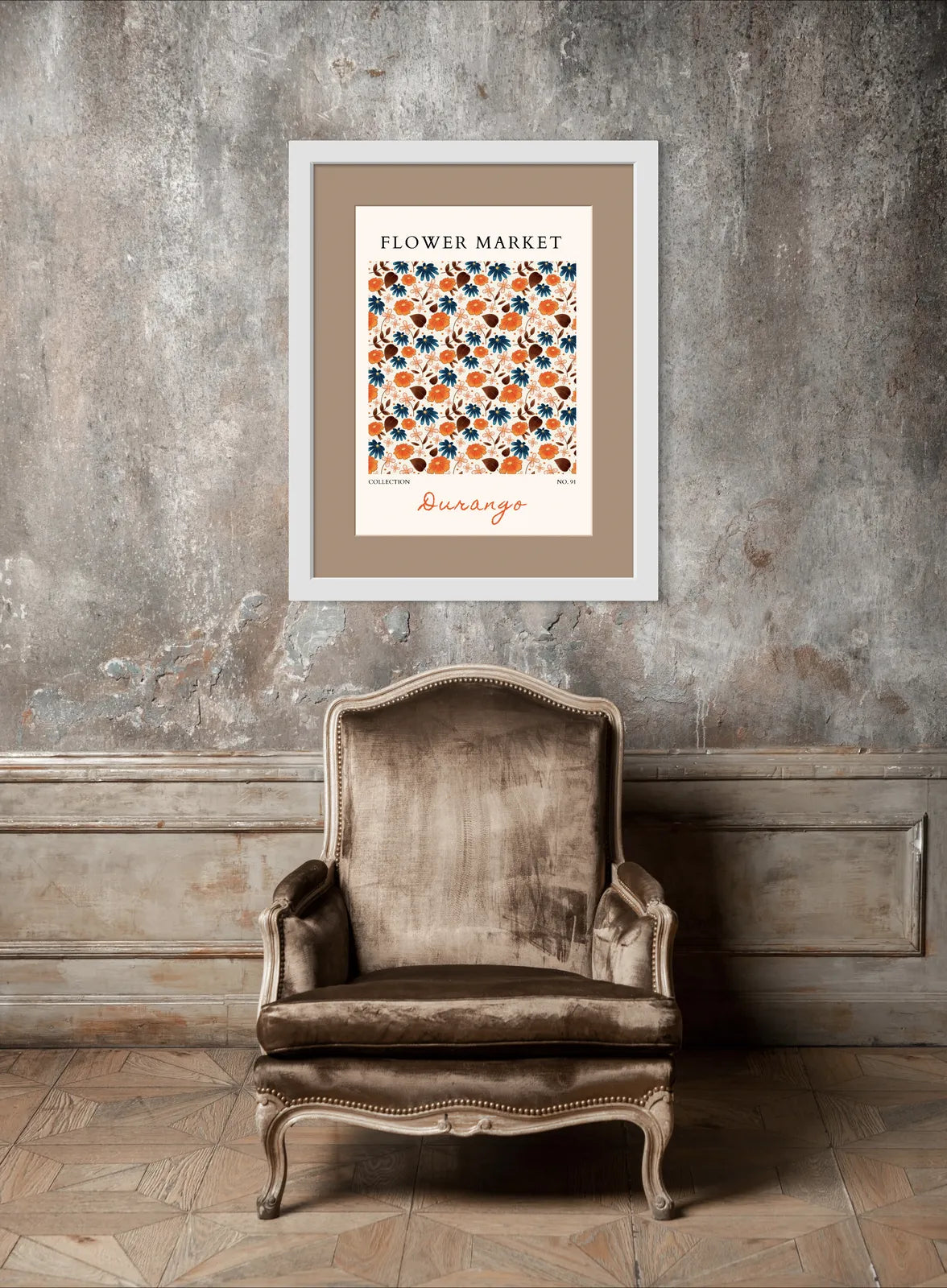 Durango Folk Florals – Rich Orange and Teal Patterned Bloom Print