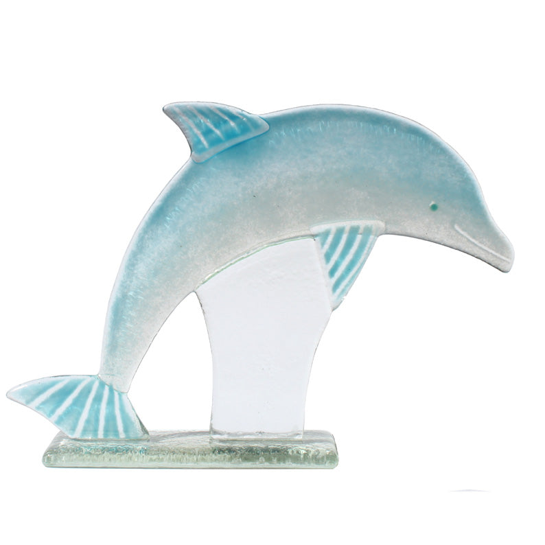 Blue Fused Glass Leaping Dolphin