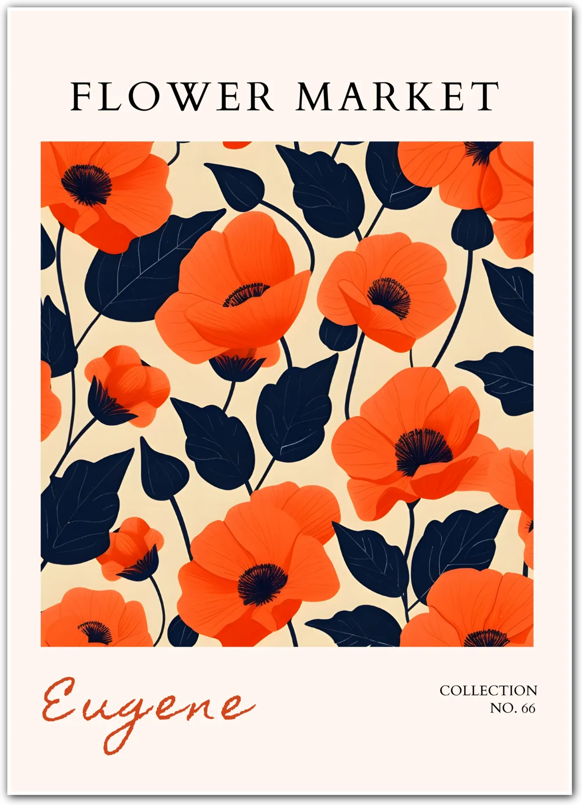 Eugene Flower Market Art Print with Bold Poppies and Modern Botanical Contrast