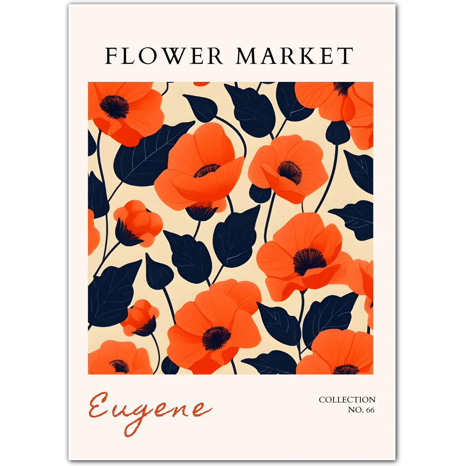 Eugene Flower Market Art Print with Bold Poppies and Modern Botanical Contrast