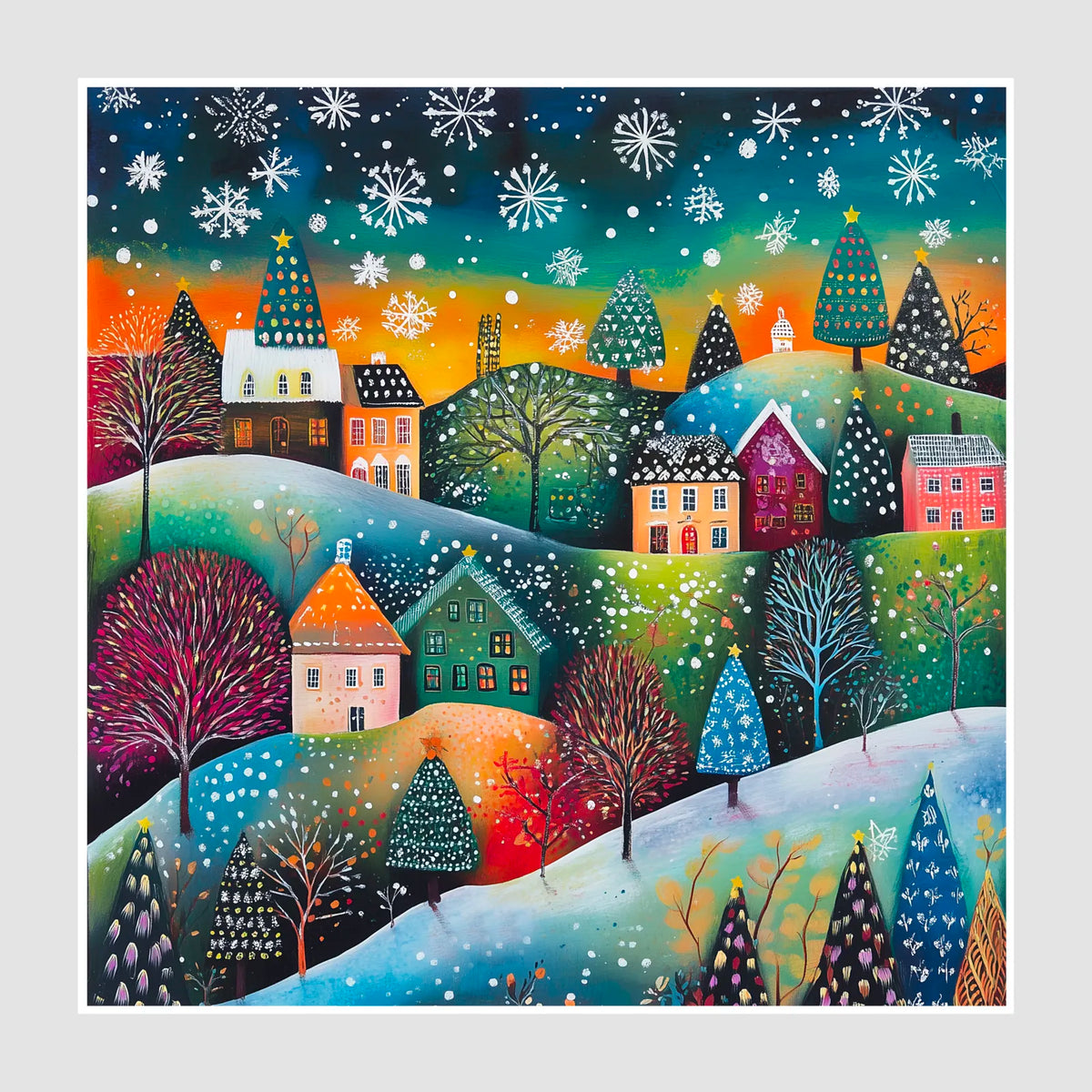 Bright Pastel Winter Hills Art Print Enchanted Snowfall