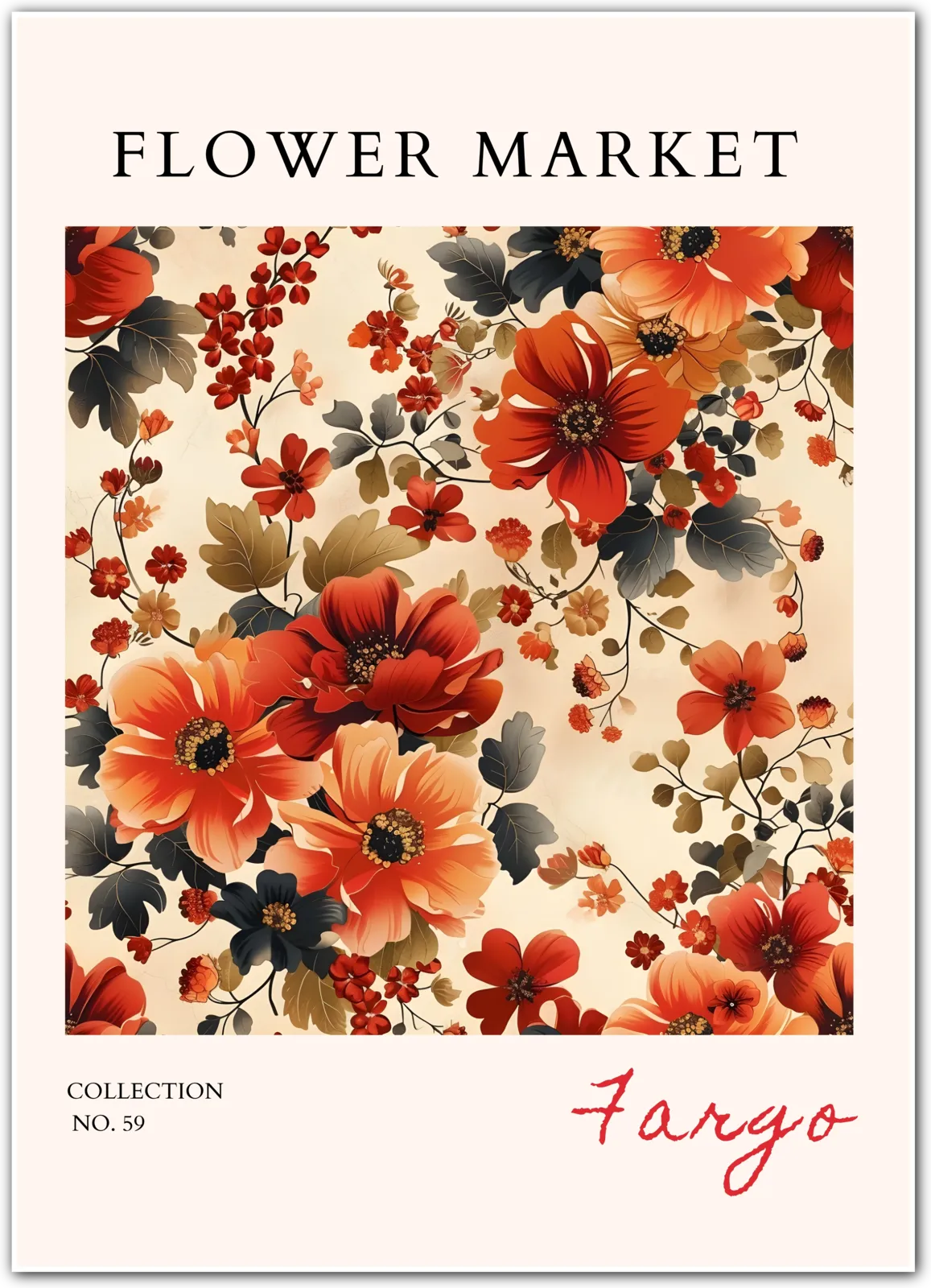 Fargo Flower Market Art Print with Lush Autumn Florals and Heritage-Inspired Design