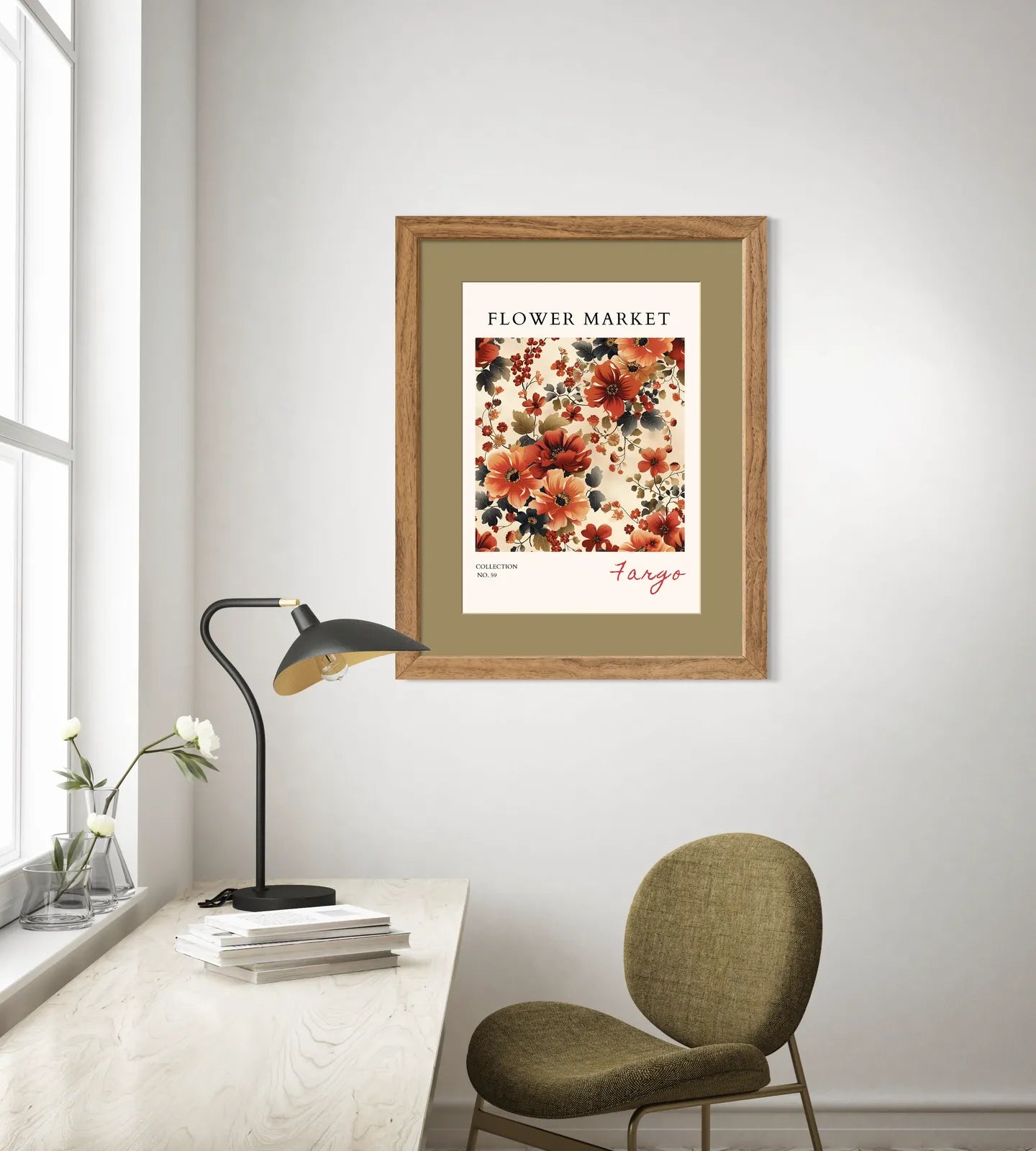 Fargo Flower Market Art Print with Lush Autumn Florals and Heritage-Inspired Design