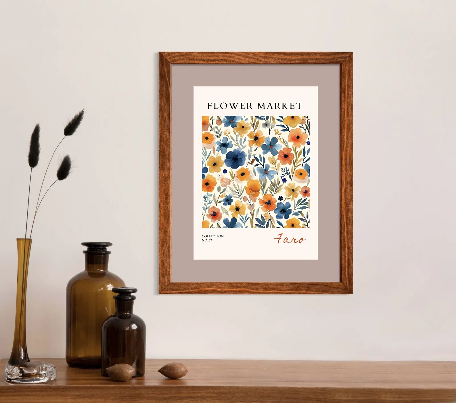 Faro Portugal Flower Market Art Print with Sunlit Wildflowers and Watercolour Charm