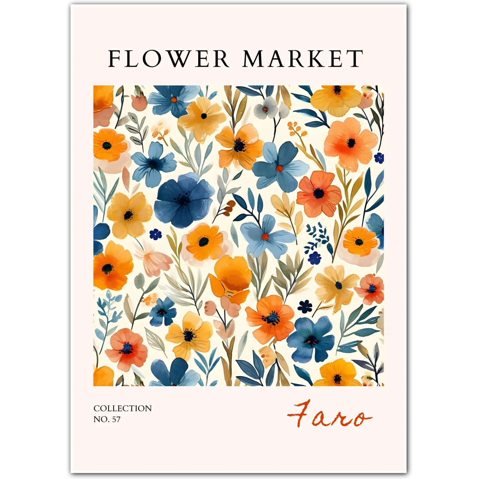 Faro Portugal Flower Market Art Print with Sunlit Wildflowers and Watercolour Charm