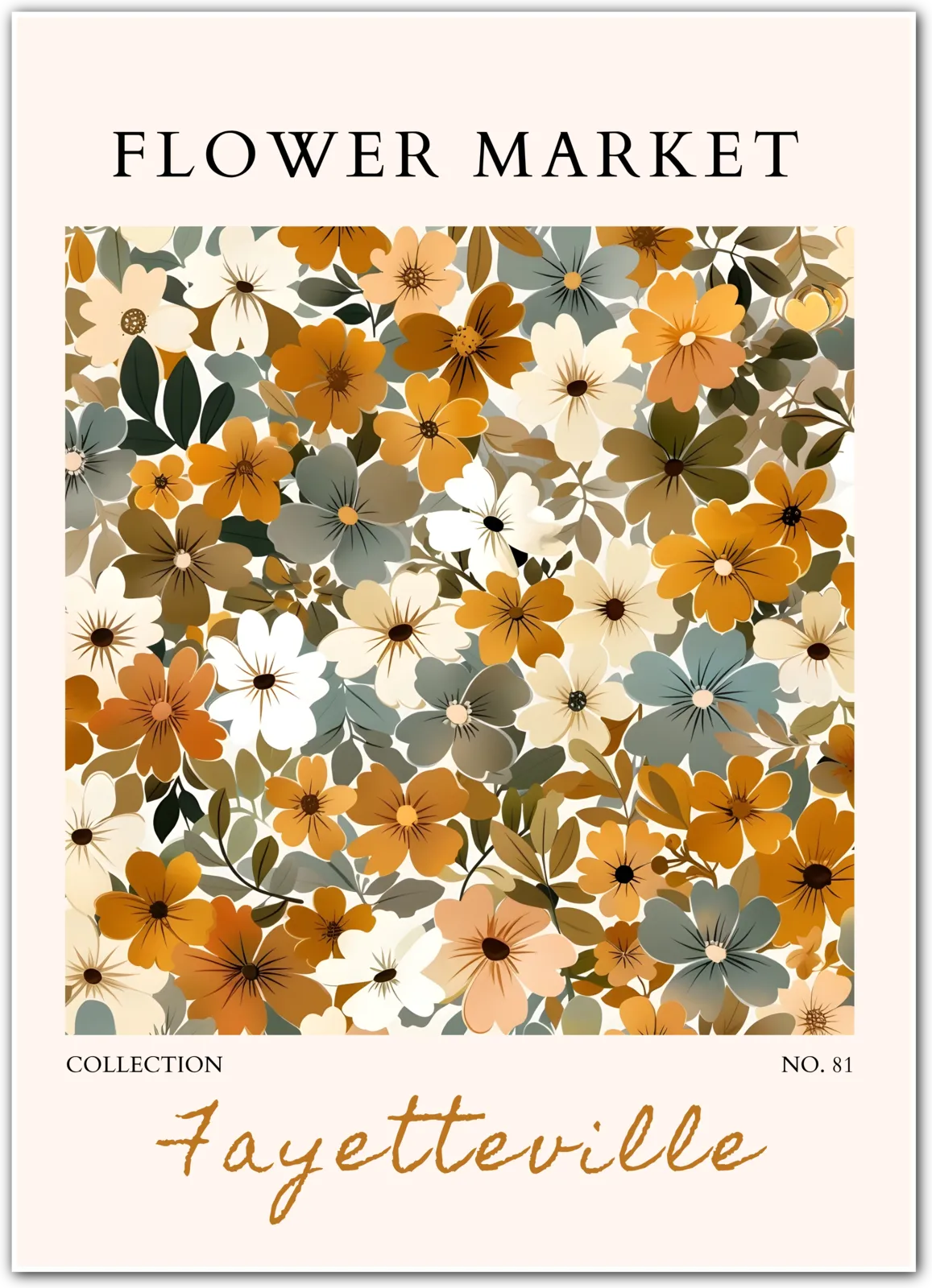 Fayetteville Flower Market Art Print with Soft Neutral Blooms and Layered Foliage