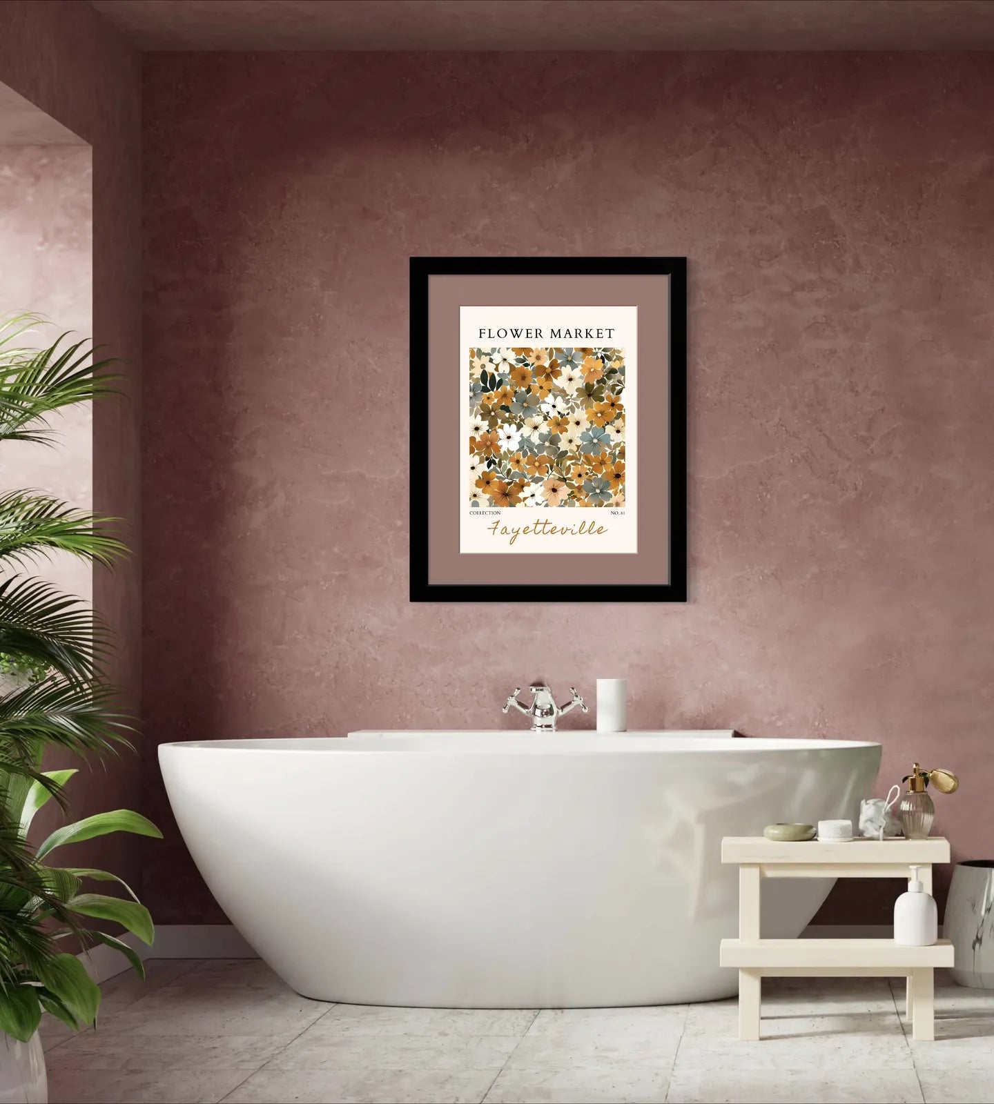 Fayetteville Flower Market Art Print with Soft Neutral Blooms and Layered Foliage