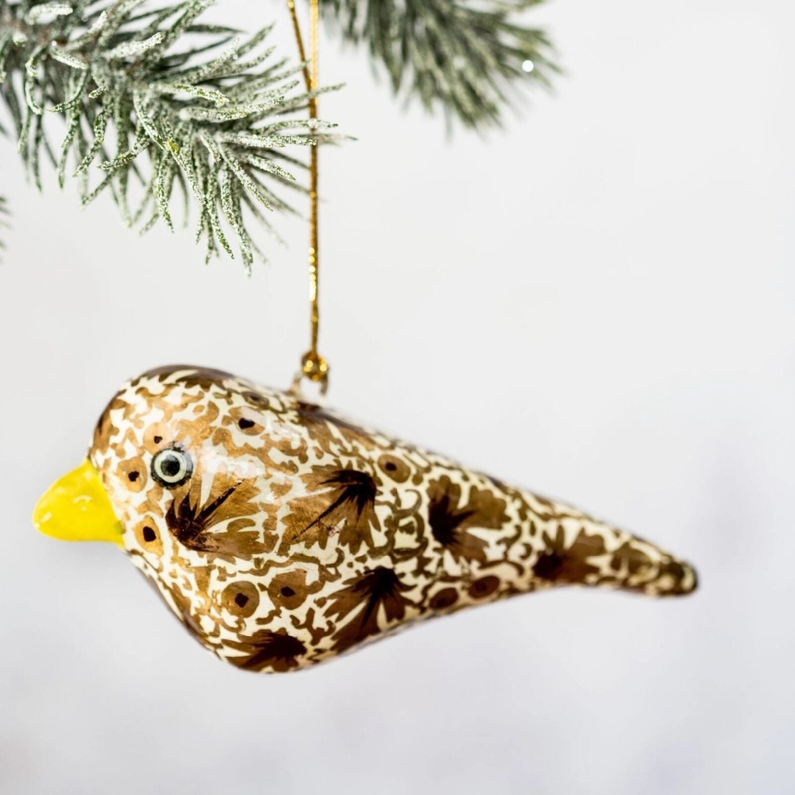 Gold Leaf Hand-Painted Bird Christmas Decoration (8 cm)
