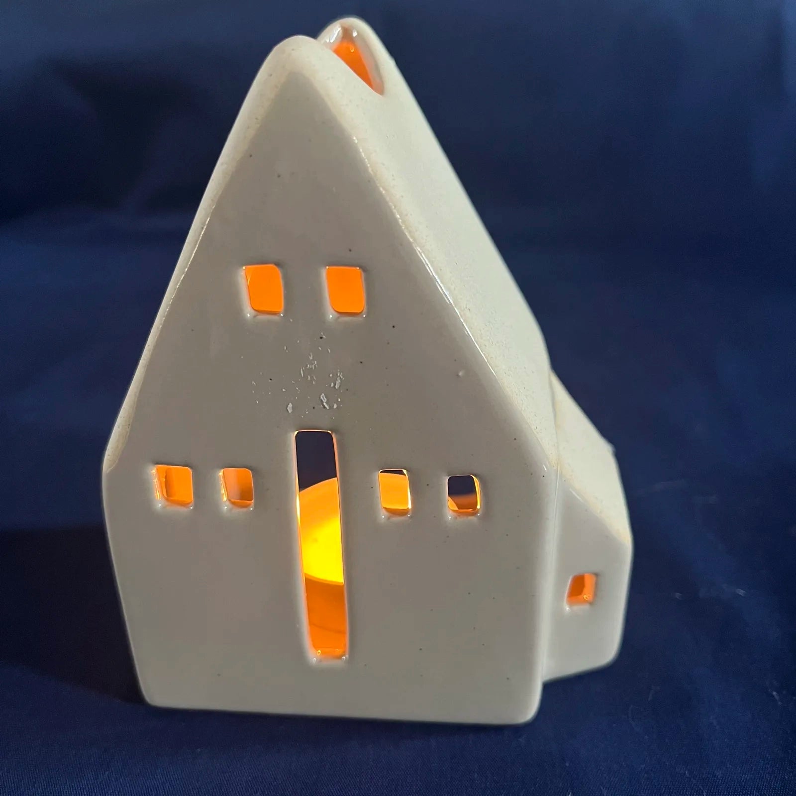 Beige Glazed Ceramic House for Tealights and Incense Cones - Handmade Home Decor
