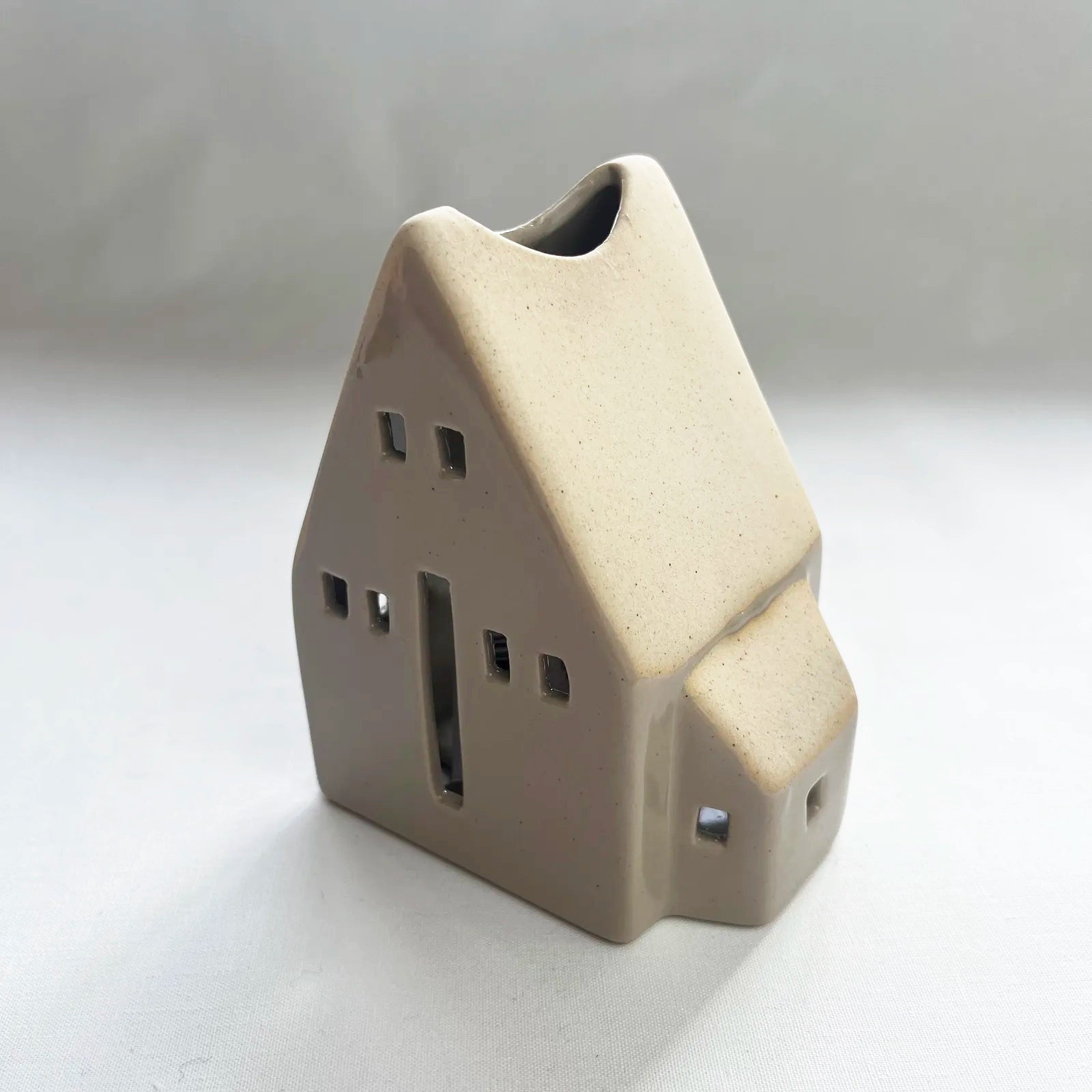 Beige Glazed Ceramic House for Tealights and Incense Cones - Handmade Home Decor