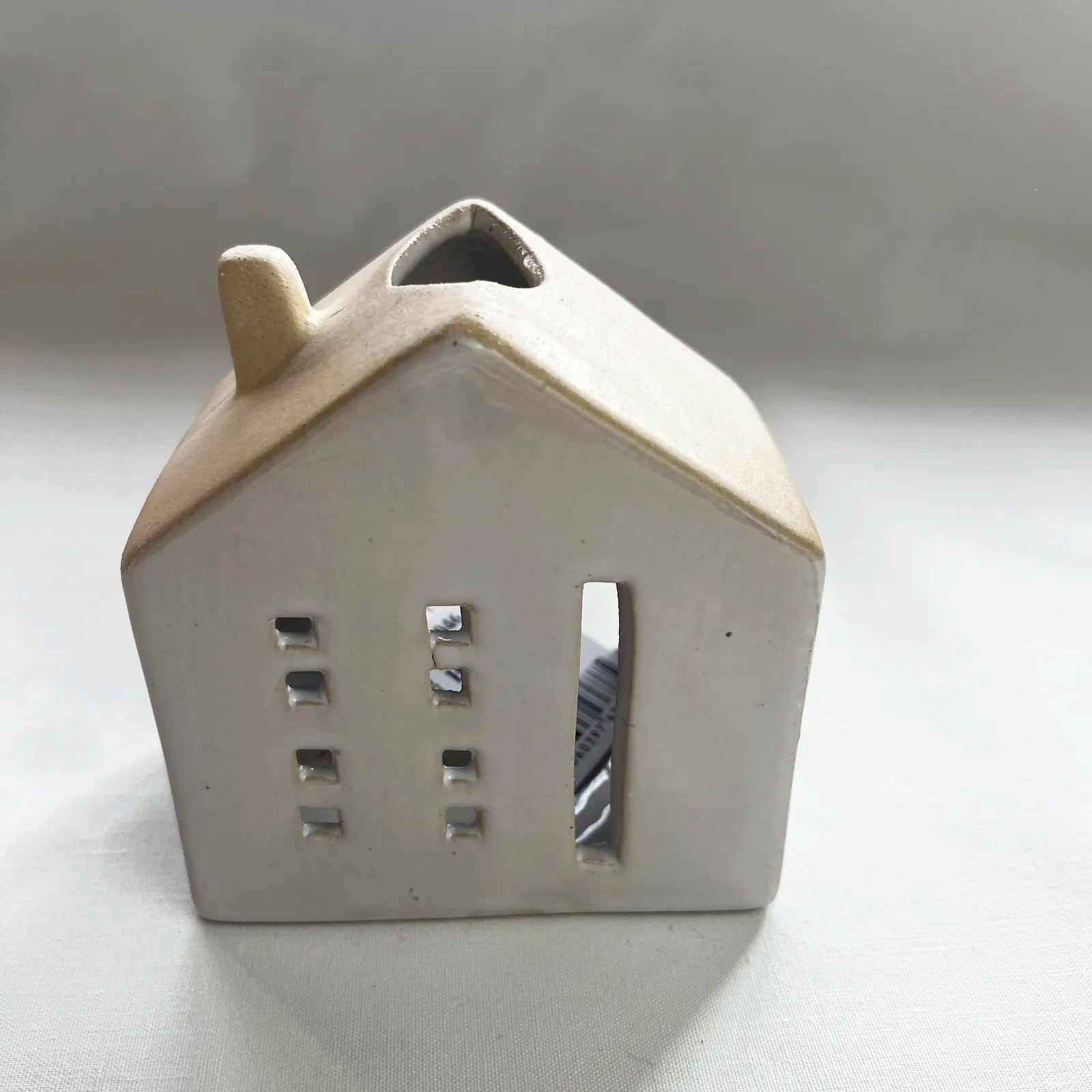 White Glazed Ceramic House with Square Windows for Tealights and Incense Cones
