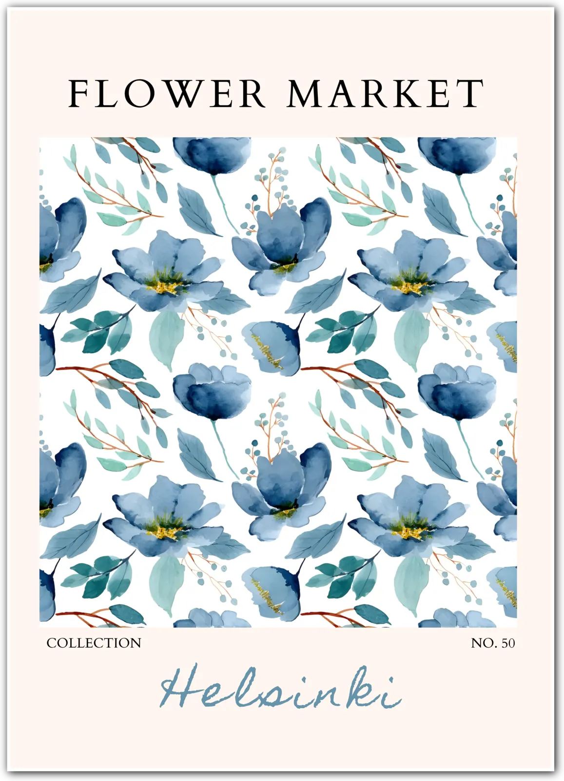 Helsinki Midnight Bloom Watercolour Art Print – Nordic Floral Style