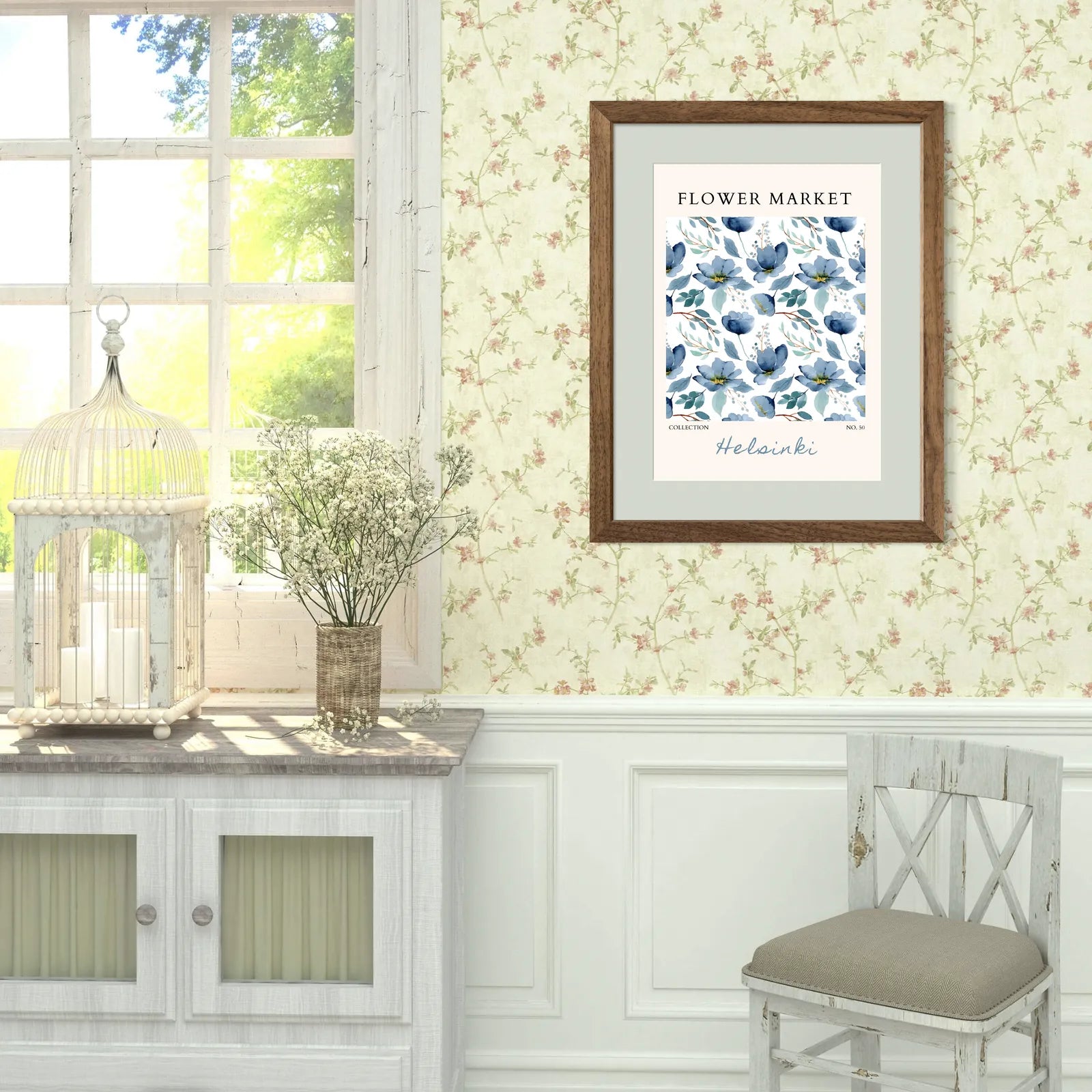 Helsinki Midnight Bloom Watercolour Art Print – Nordic Floral Style