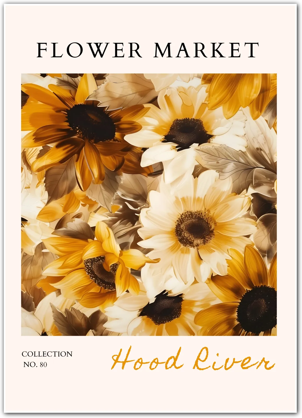 Hood River Sunflower Art Print – Rustic Golden Botanical Wall Art