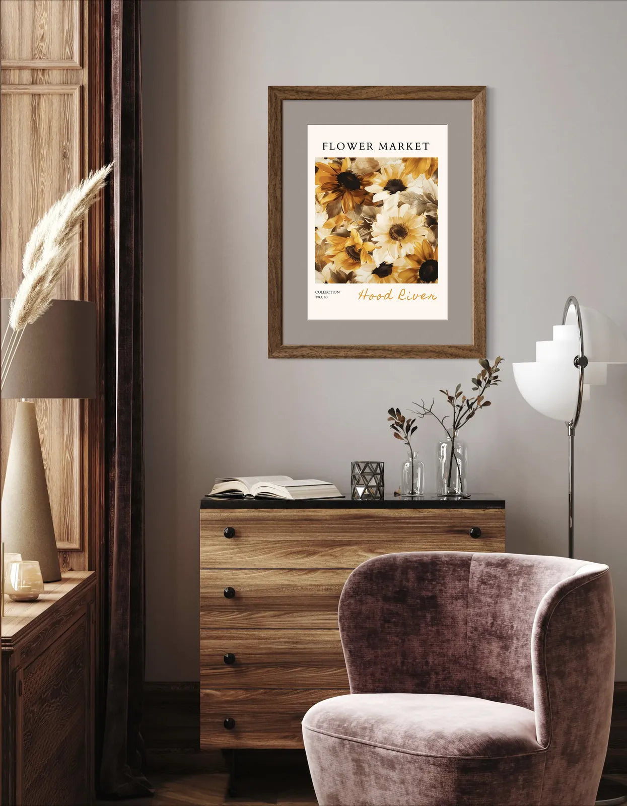 Hood River Sunflower Art Print – Rustic Golden Botanical Wall Art