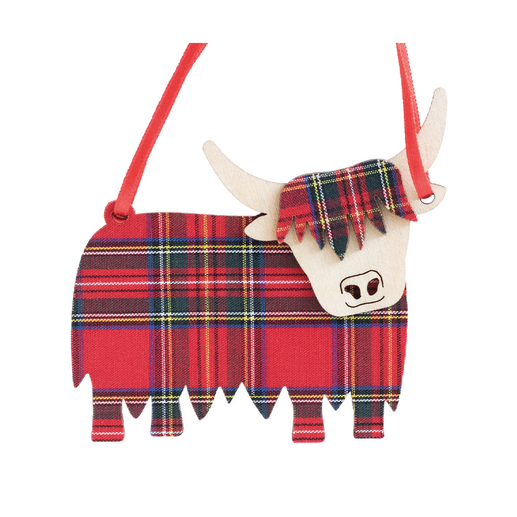 Highland Cow Hanging in Red Royal Check Tartan