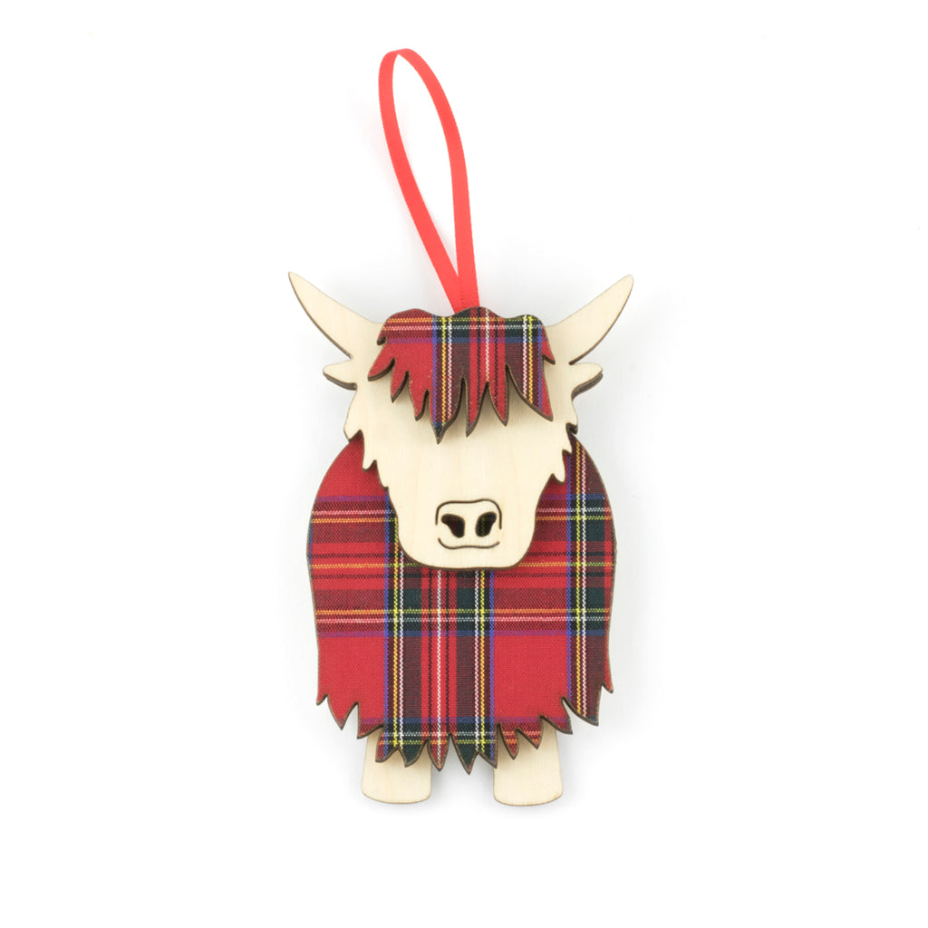 Standing Highland Cow Decoration in Red Tartan