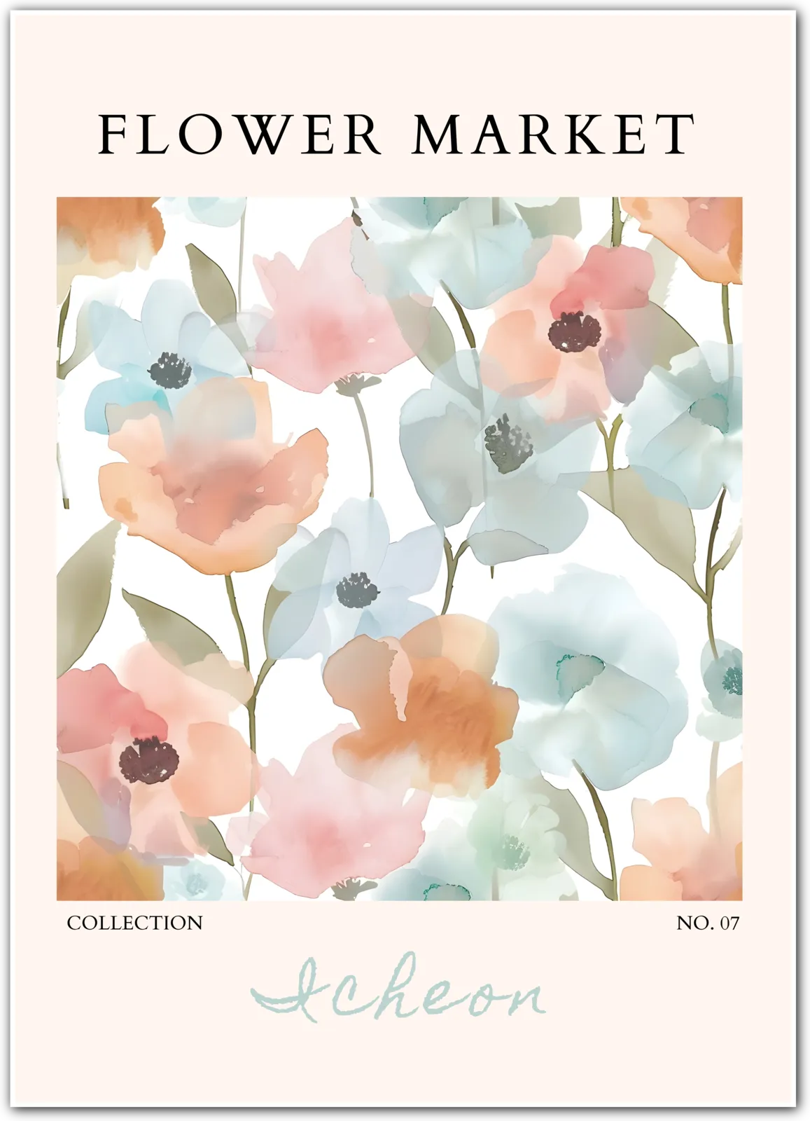 Icheon Soft Bloom Watercolour Art Print – Korean-Inspired Floral Wall Decor