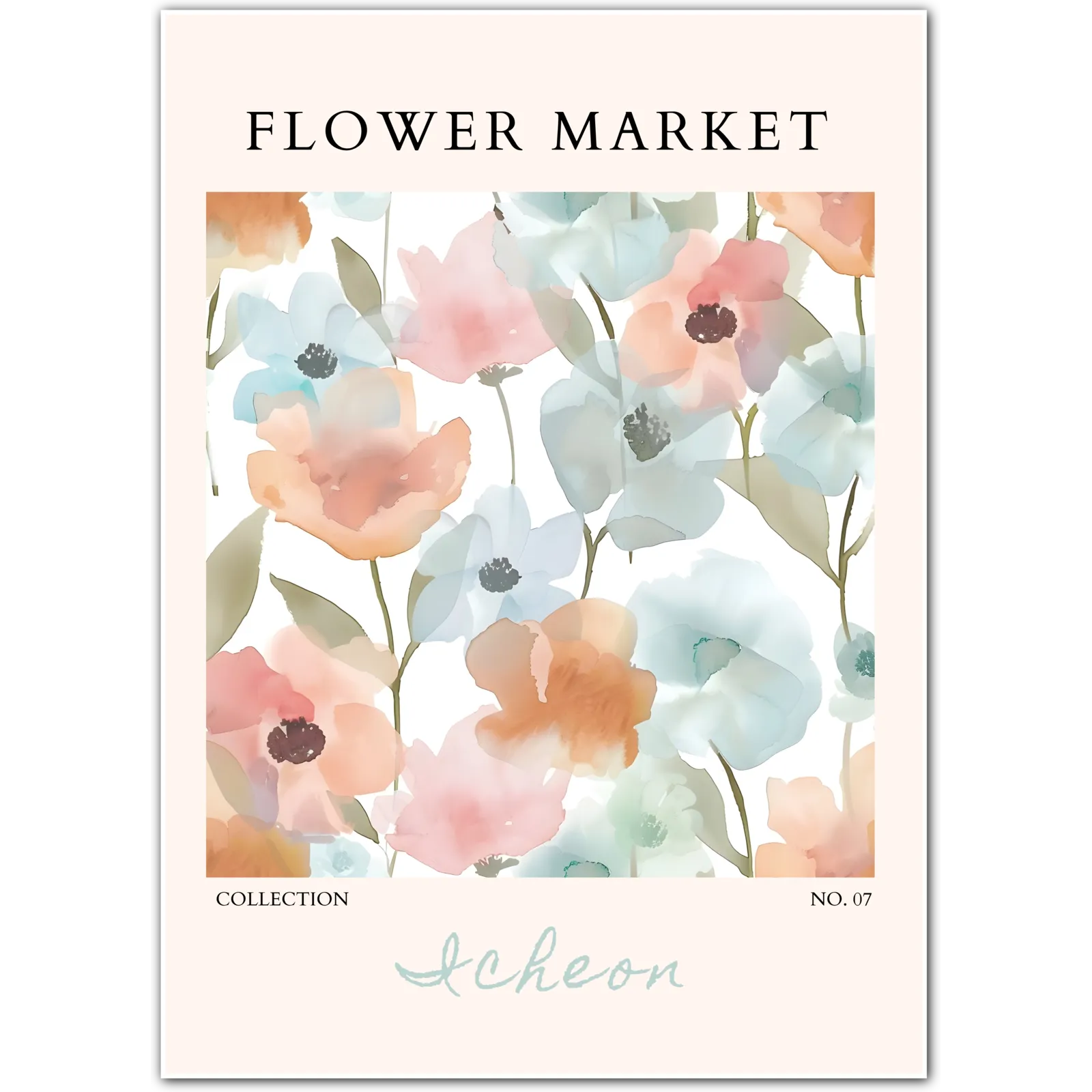 Icheon Soft Bloom Watercolour Art Print – Korean-Inspired Floral Wall Decor