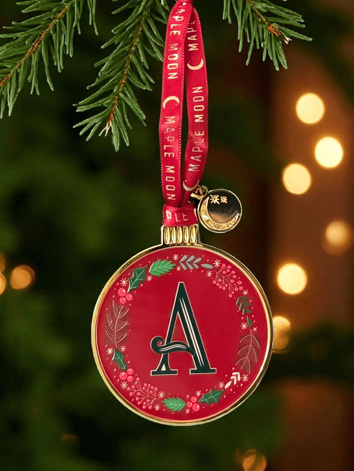 Gold Enamel Red Initial Alphabet Christmas Tree Decoration