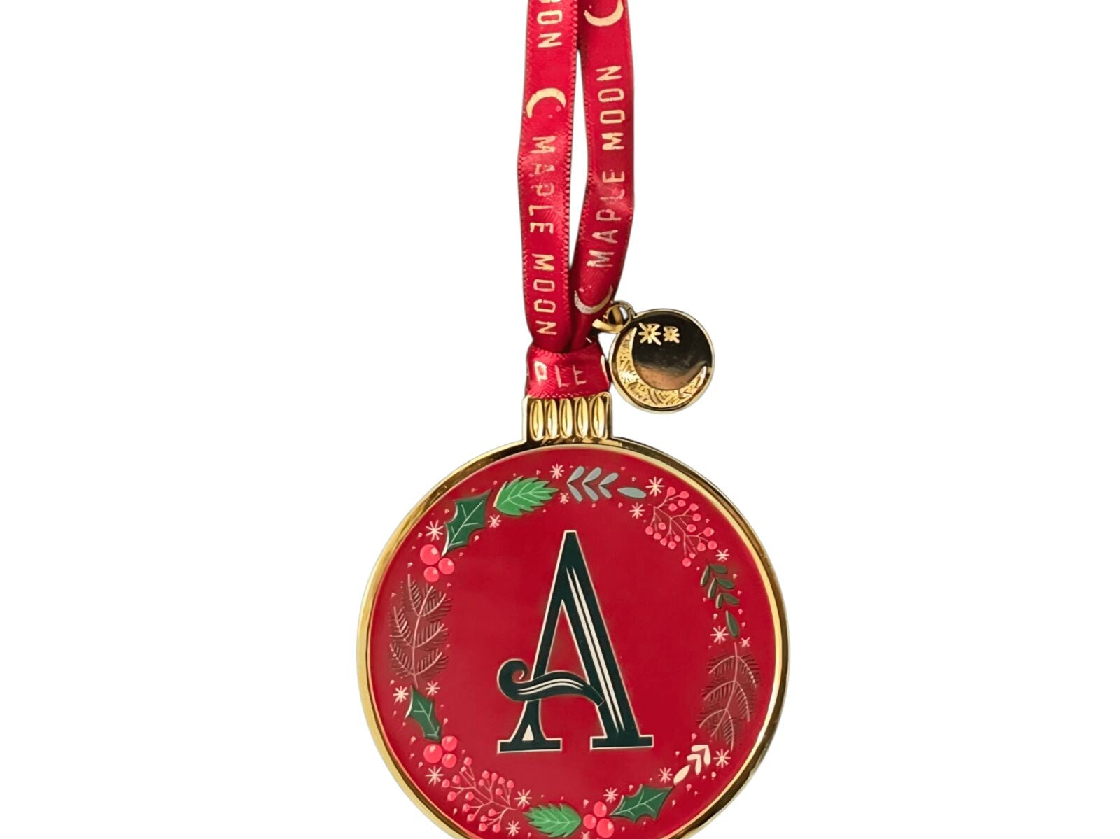 Gold Enamel Red Initial Alphabet Christmas Tree Decoration