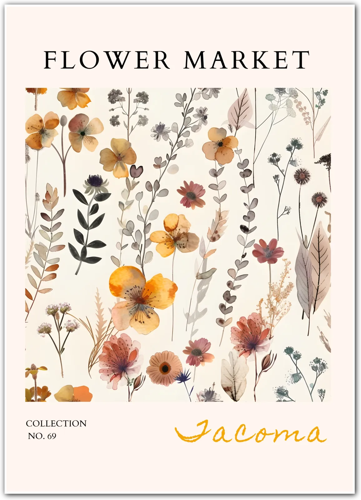 Jacoma Dried Wildflower Botanical Art Print – Autumn Herbarium Style