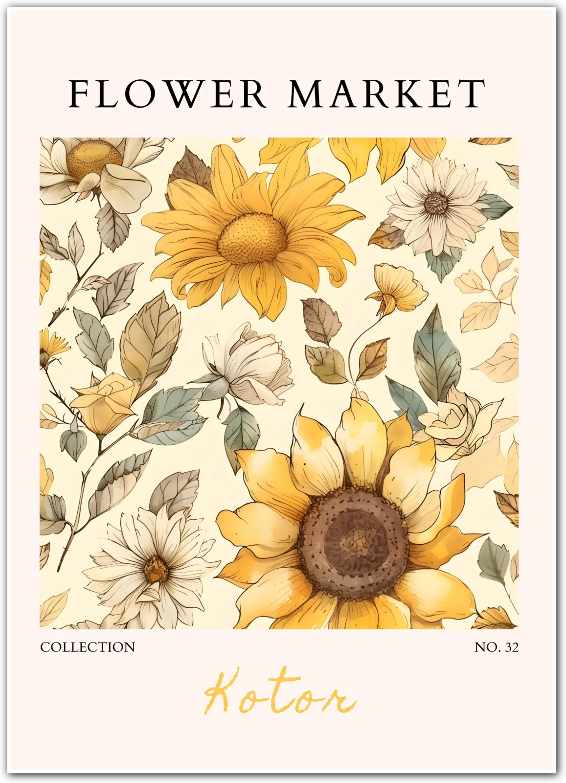 Kotor Sun-Drenched Sunflower Print – Vintage Botanical Montenegrin Wall Art