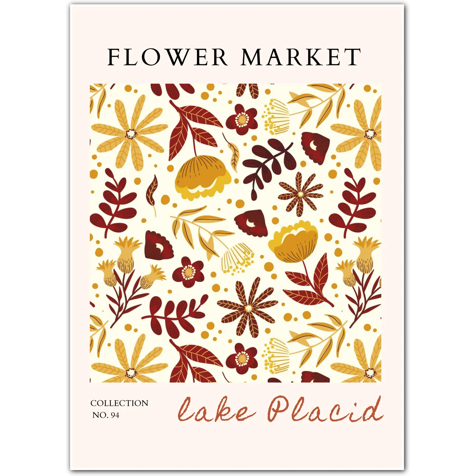 Lake Placid Autumn Garden Art Print – Bold North American Floral Illustration
