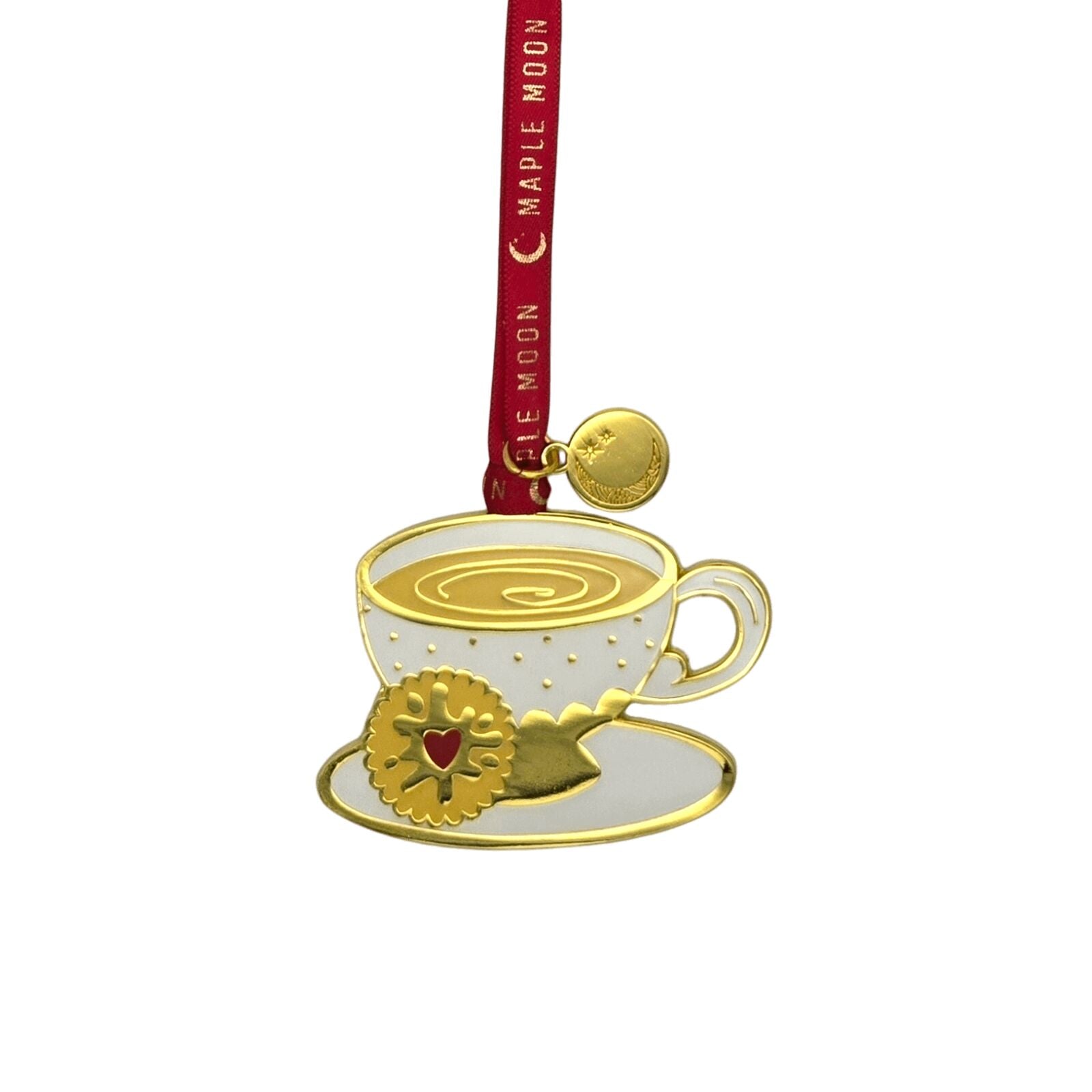 Gold Enamel Tea Cup and Biscuit Christmas Tree Decoration