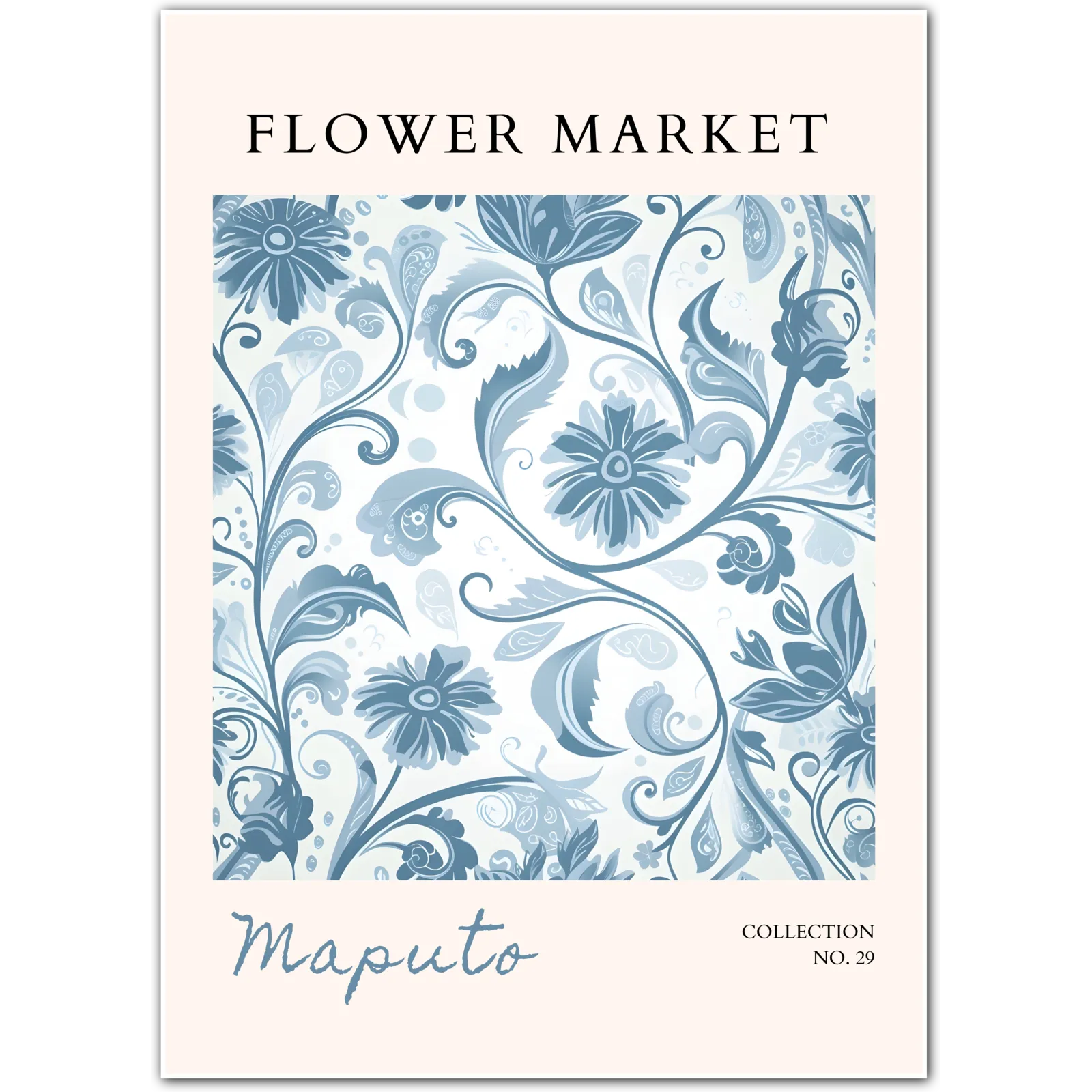 Maputo Floral Art Print – Cool Tones Botanical Pattern from Mozambique