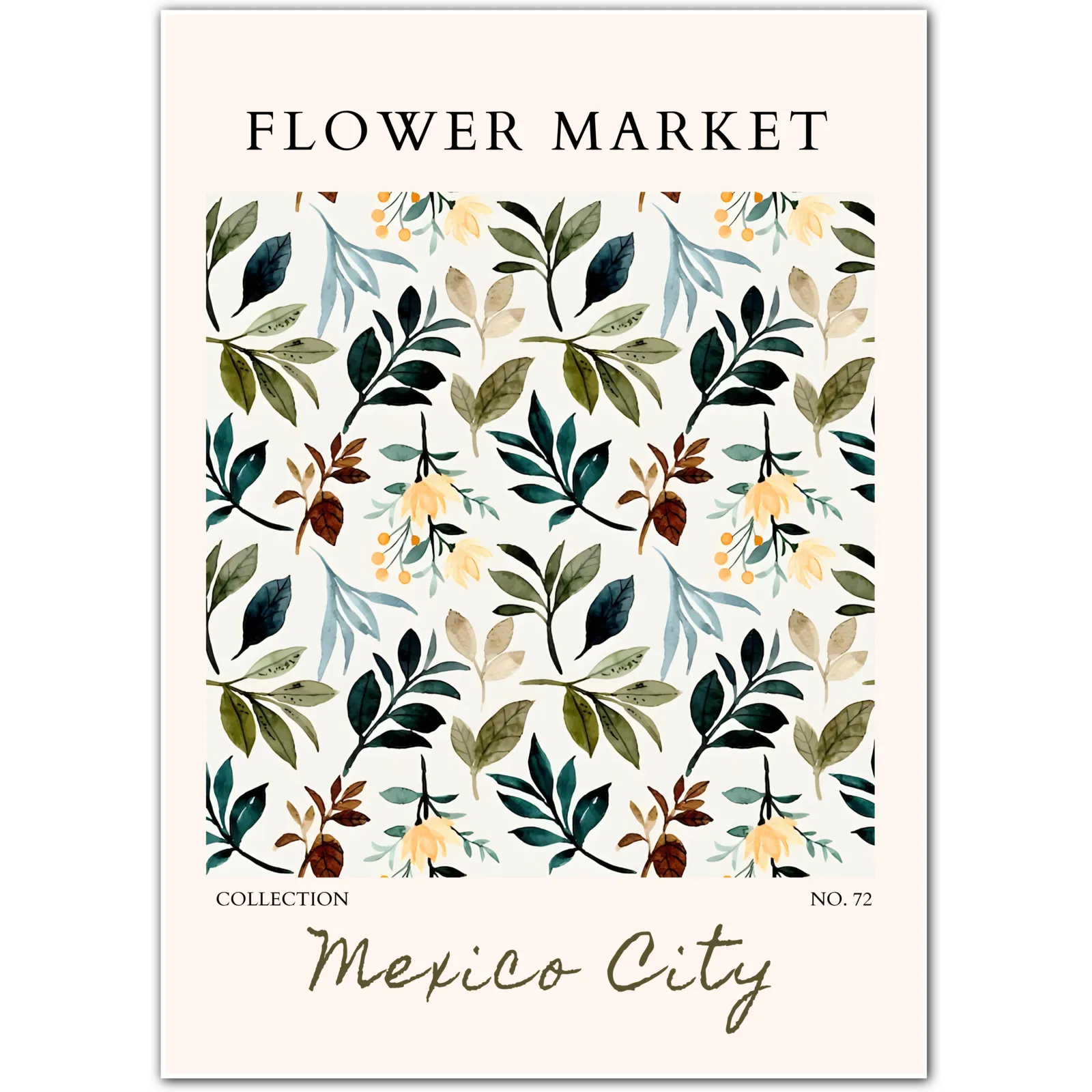 Mexico City Flower Market Print – Earthy Watercolour Foliage Art