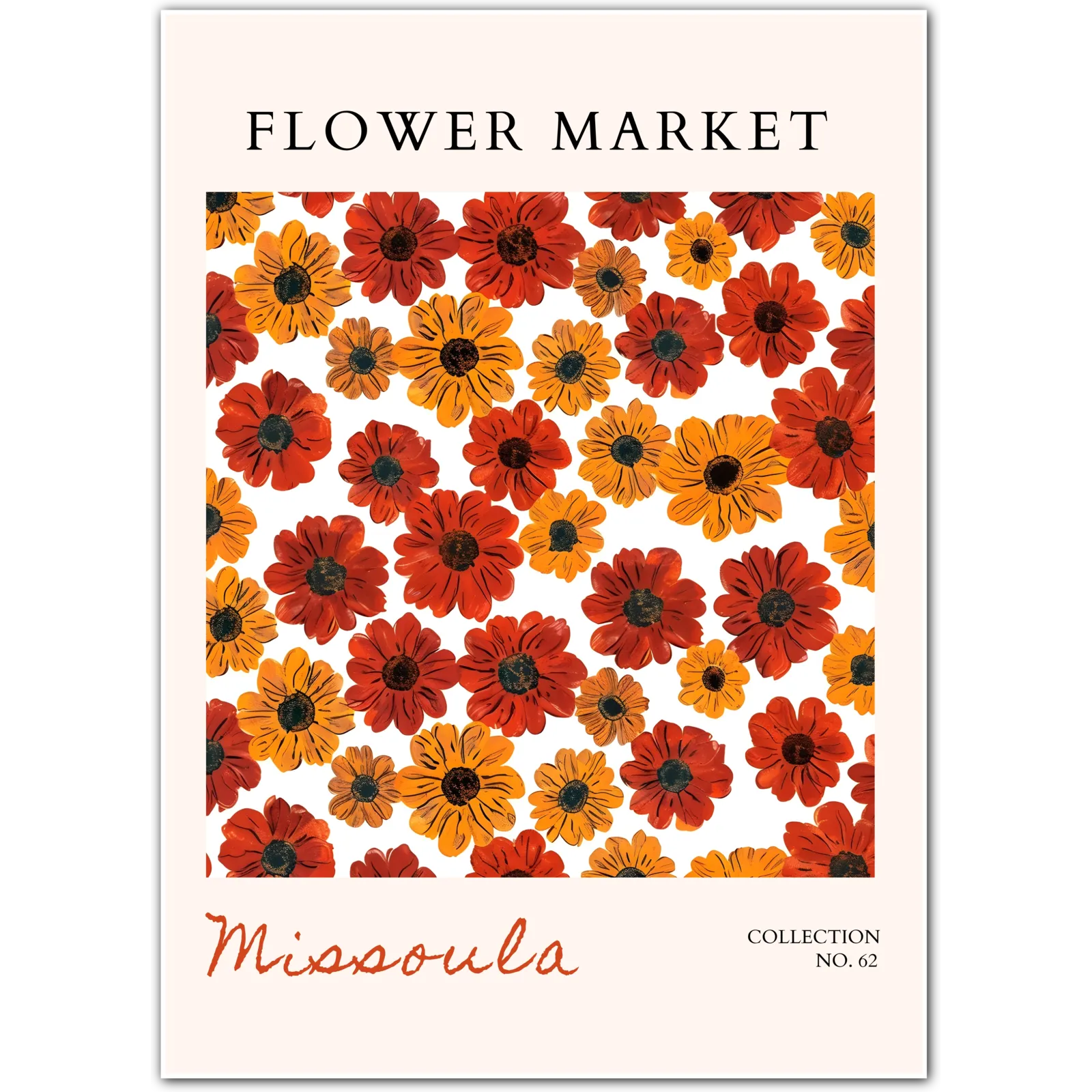 Missoula Wildflower Print – Bold Red and Amber Botanical Art