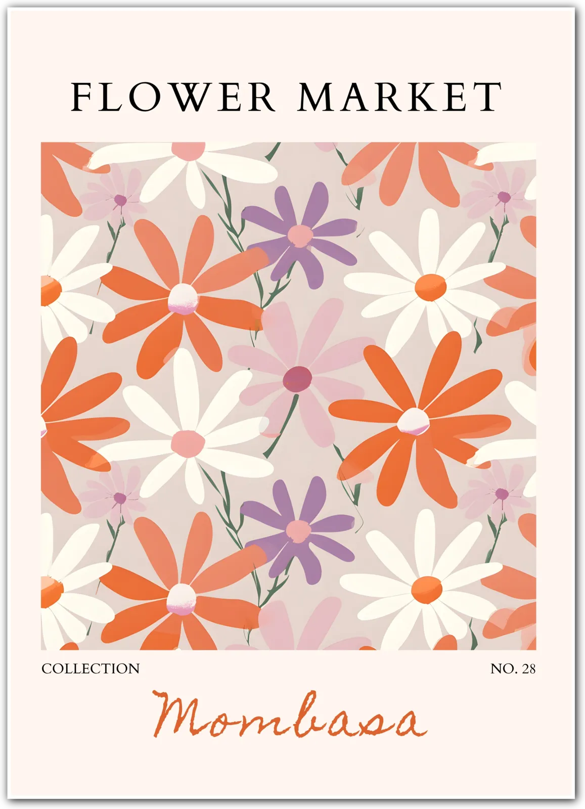 Mombasa Daisy Art Print – Tropical Florals in Peach and Lilac