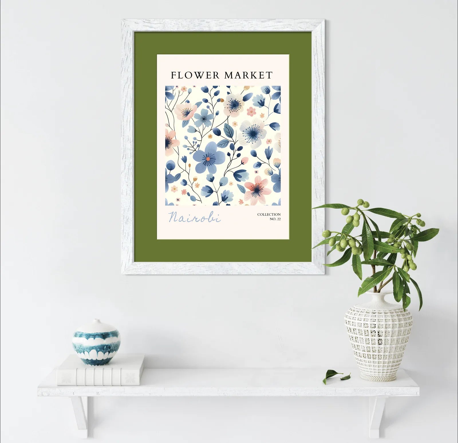 Nairobi Flower Market Art Print – Elegant Blue Botanicals with African Warmth