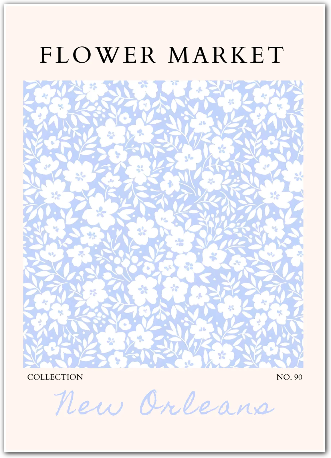 New Orleans Flower Market Art Print – Pastel Blue Southern Charm