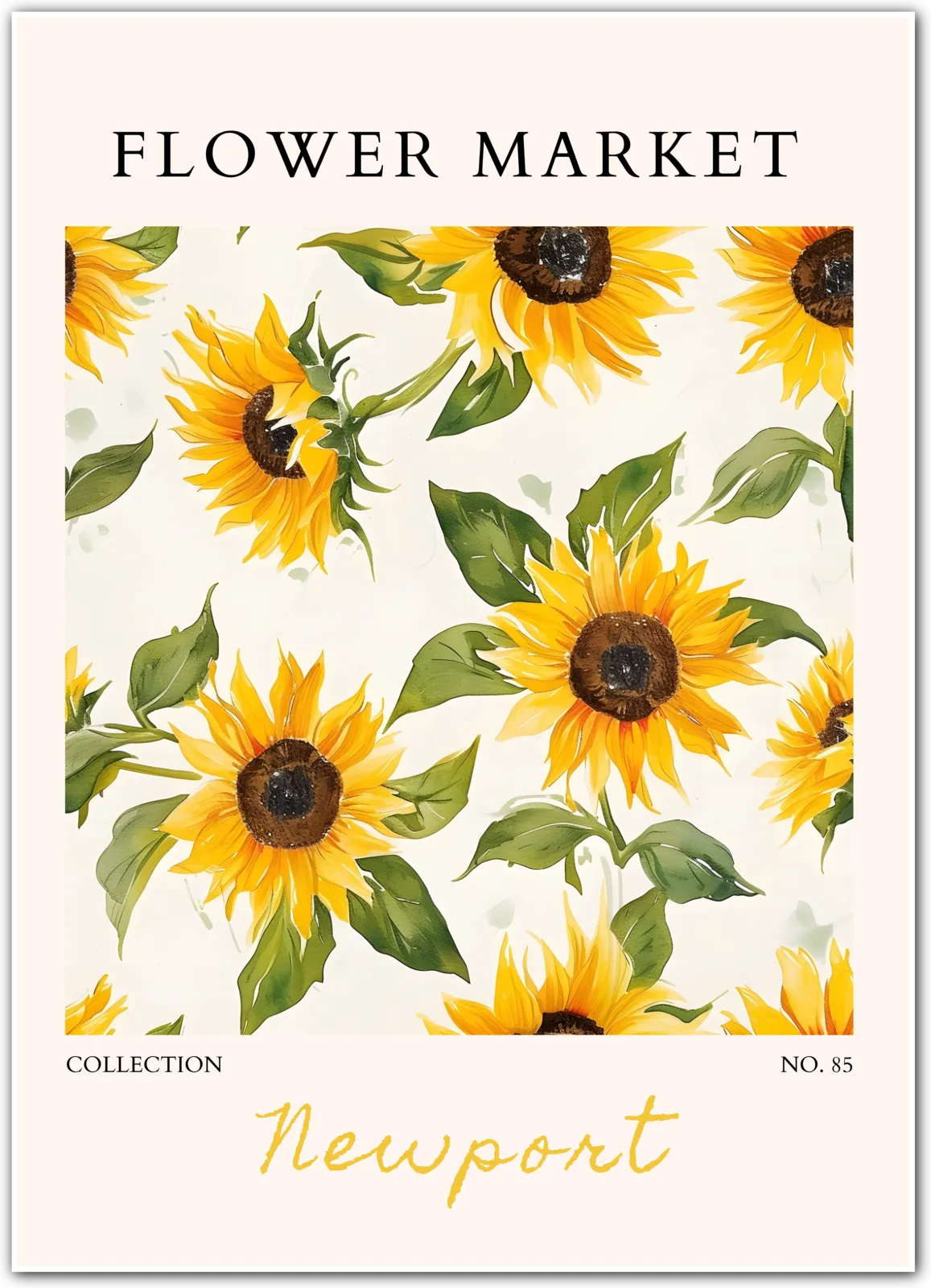 Newport Flower Market Art Print – Golden Sunflower Radiance on the Coast