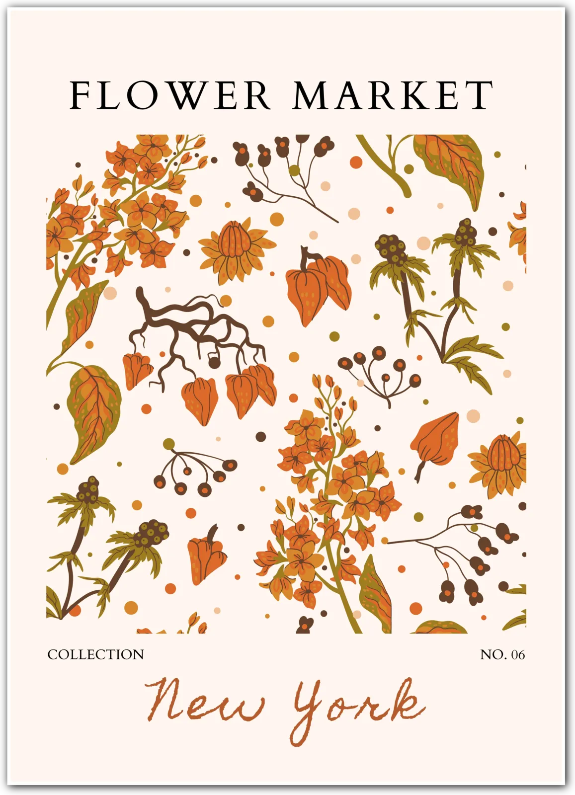New York Flower Market Art Print – Autumn Florals in Burnt Orange & Ochre