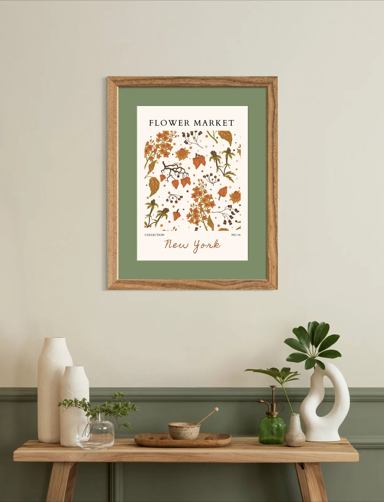 New York Flower Market Art Print – Autumn Florals in Burnt Orange & Ochre