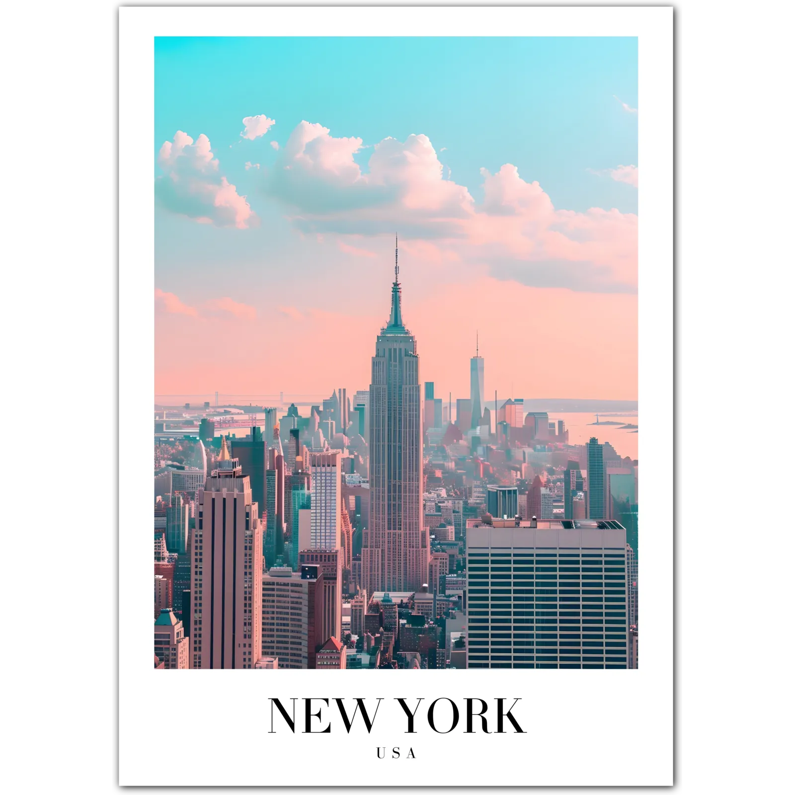 Classic New York Cityscape Art Print – Empire State Building in Retro Colours