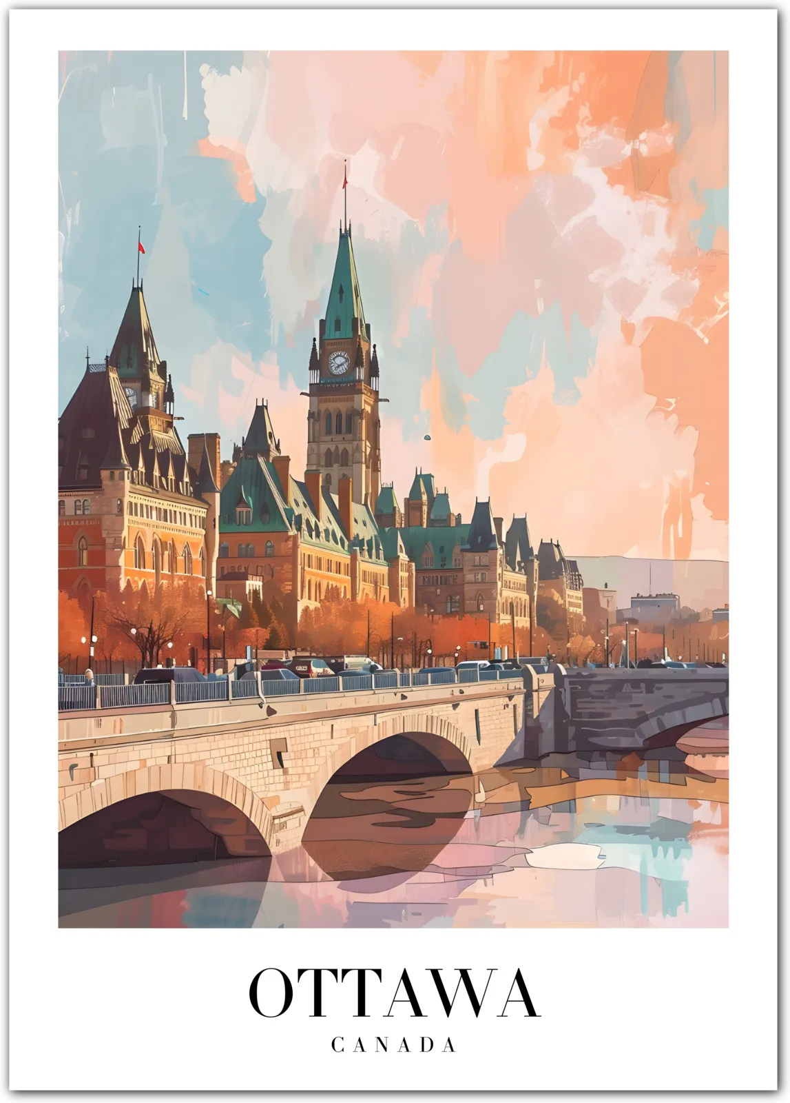 Historic Ottawa Art Print – Parliament Buildings & Canal Views in Autumn